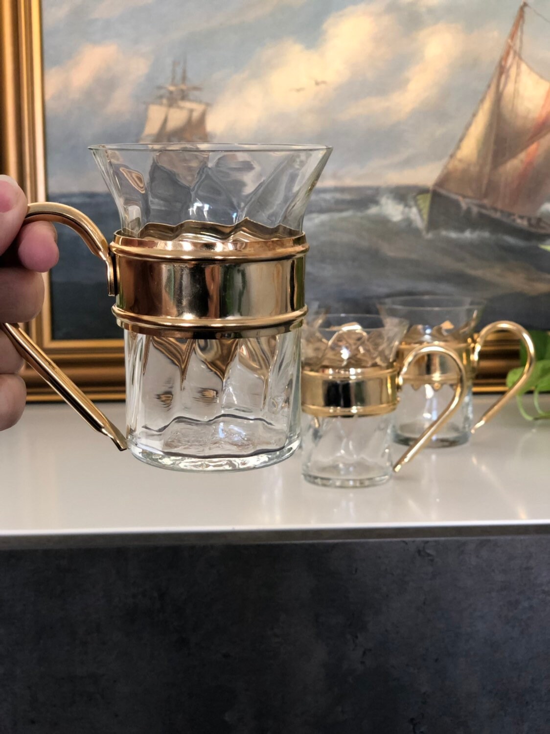 Set of 4 Scandinavian hot beverage glasses glögg mulled wine / espresso