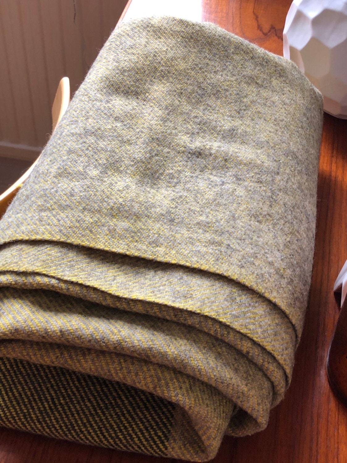 Wool throw blanket yellow grey green tones wool blanket throws vintage