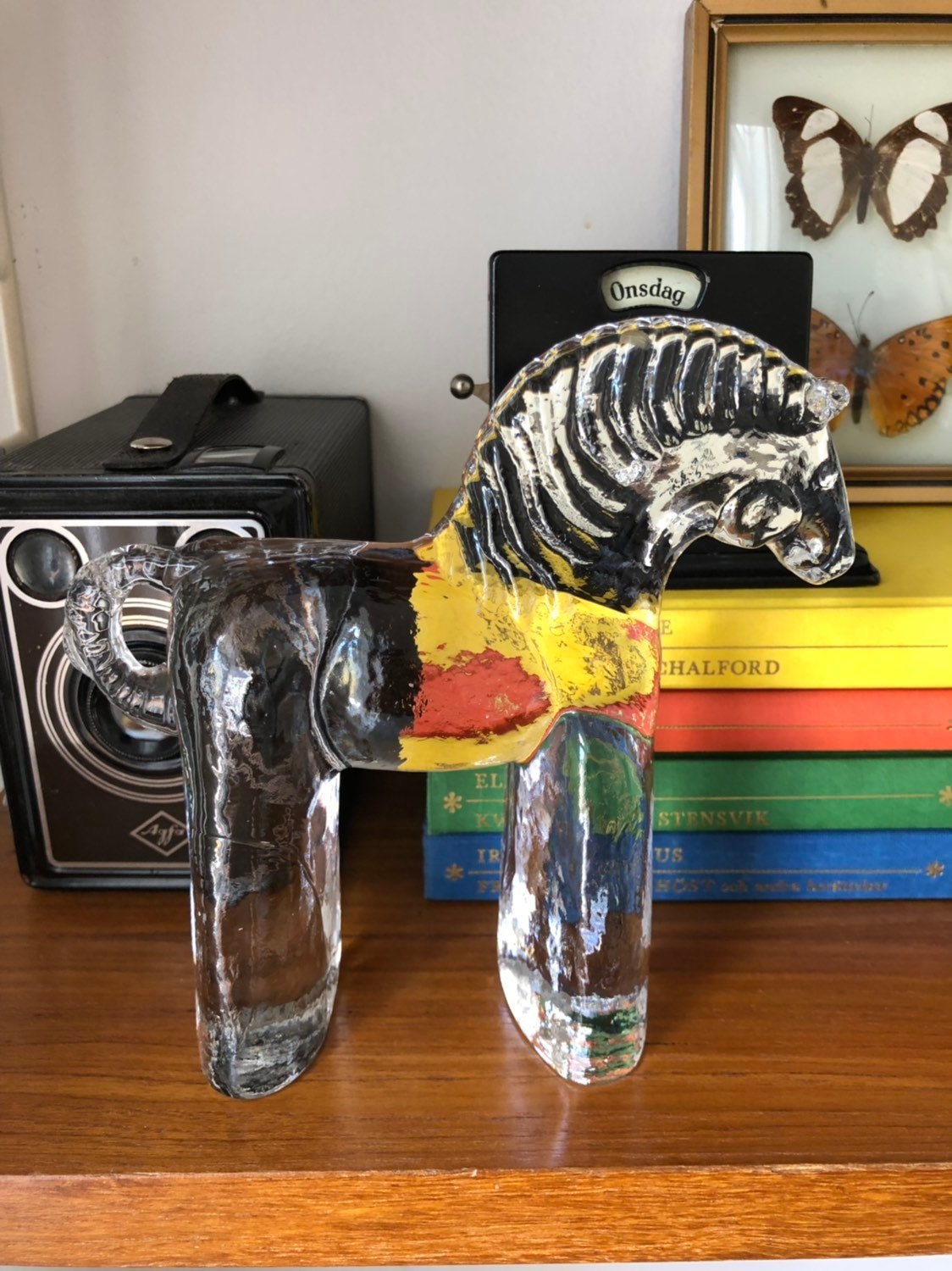 Vintage glass horse figurine Bertil Vallien kosta boda flat back Zoo