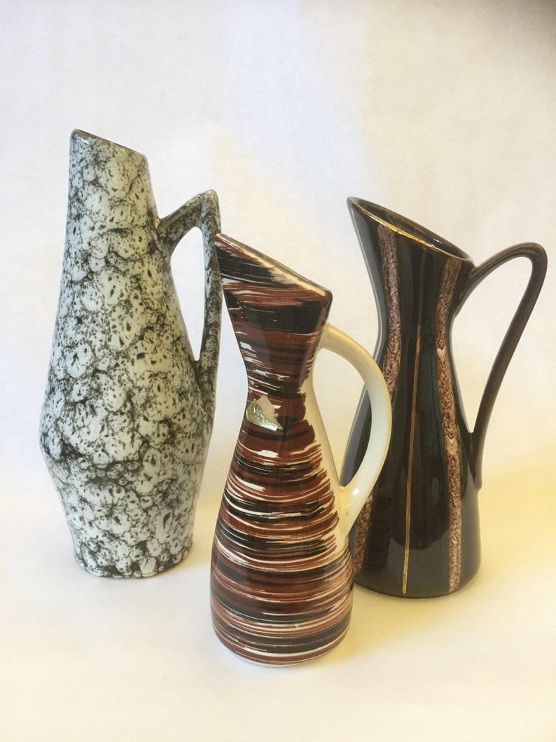 WGP/ vase/ haldensleben /eared/handle/boho chic/ bohemian decor/west German pottery/fat lava image 2