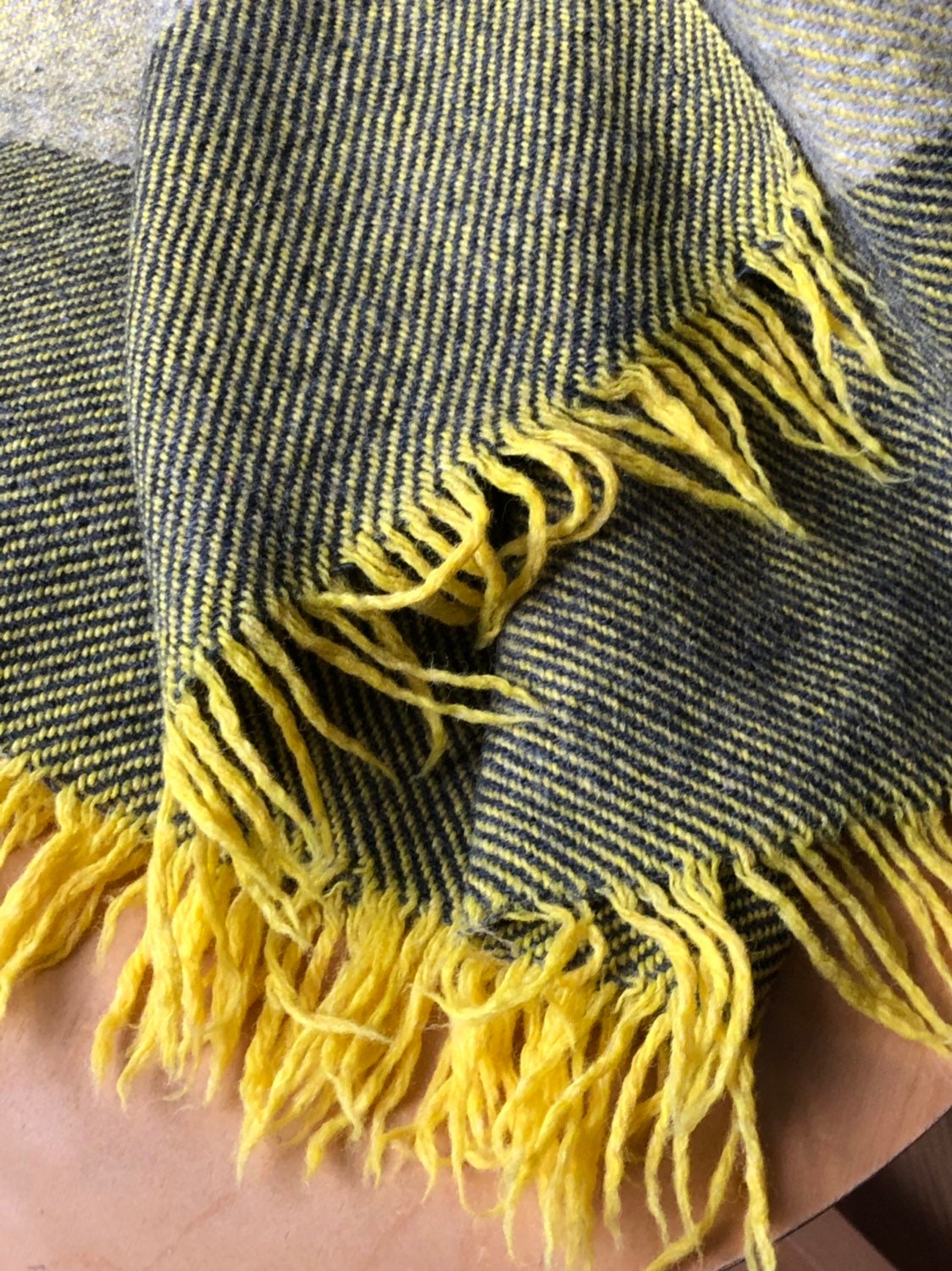 Wool throw blanket yellow grey green tones wool blanket throws vintage