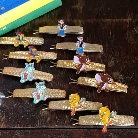 Vintage Warner Brothers barrettes / hair clips: Tom and Jerry, Popeye, the Roadrunner, Tweety Bird