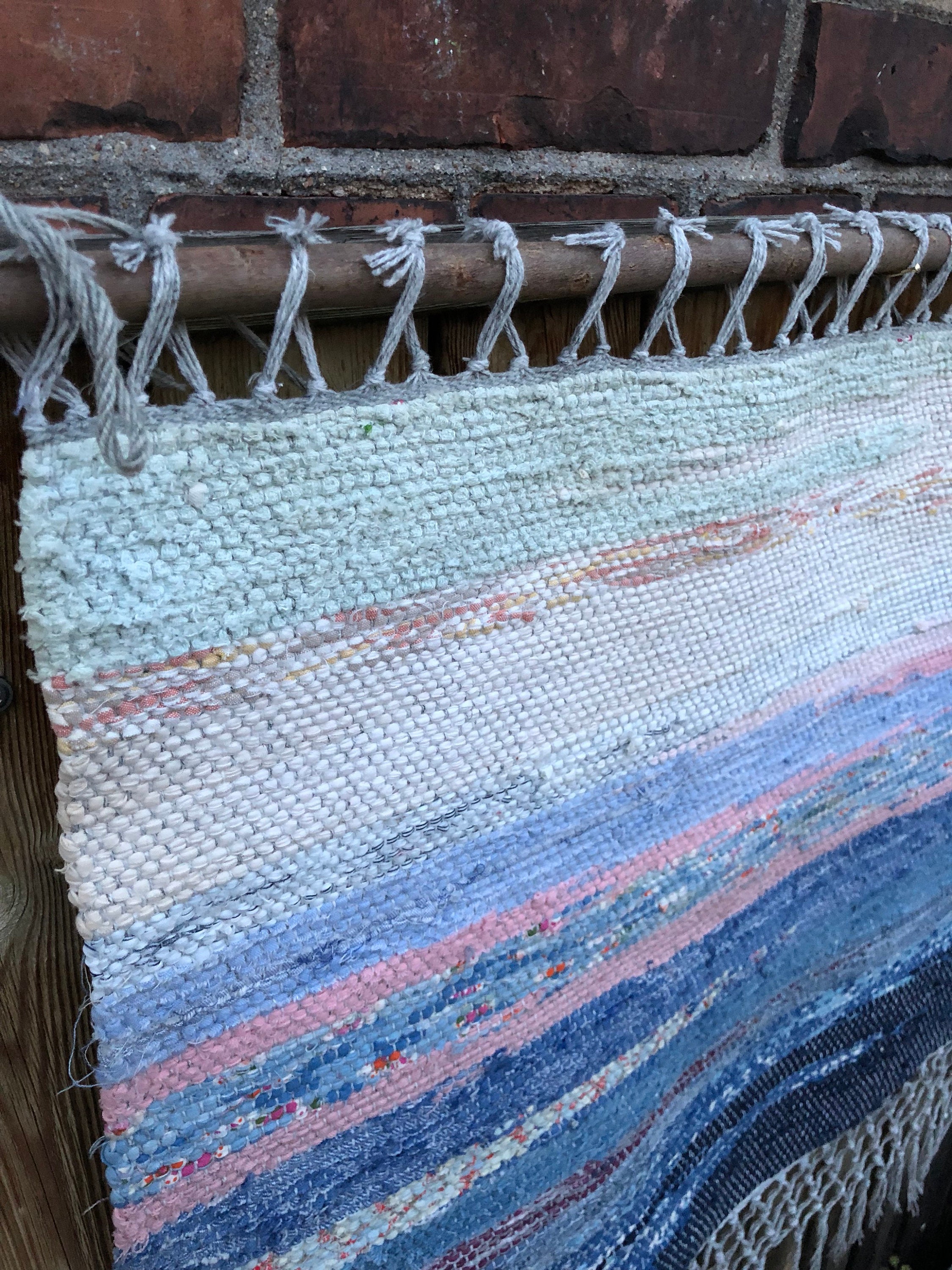 Original ombre Scandinavian rag rug woven textil art wall hanging