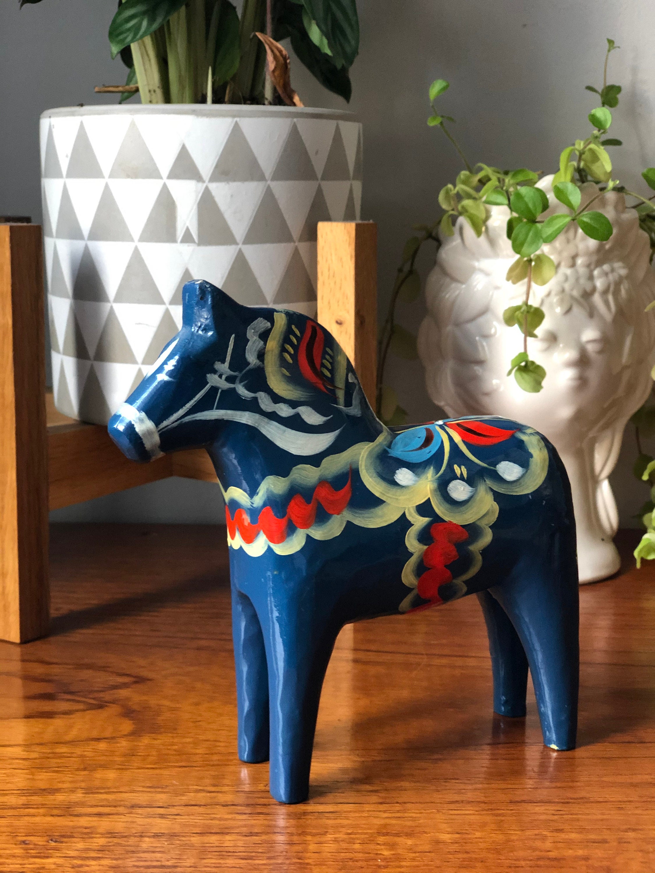 Vintage blue Dala horse Dalahäst from Dalarna Sweden handpainted