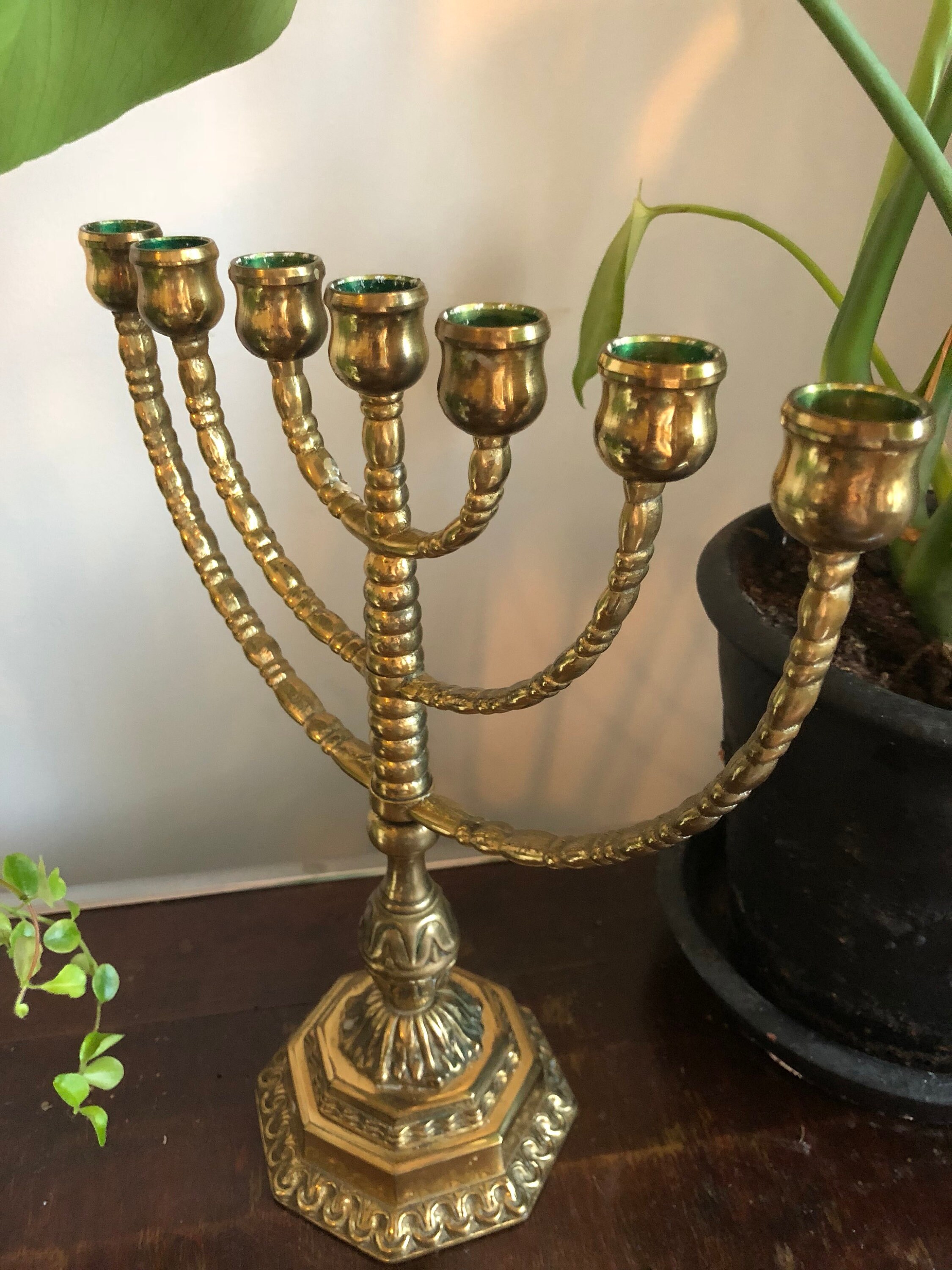 Large/solid heavy brass/ menorah / vintage/ pedestal/ stunning