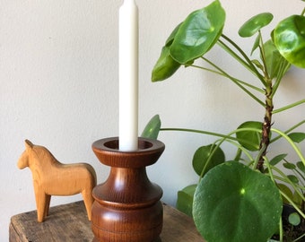 Swedish wooden turned candle stick holder Scandinavian woodworking midcentury modern design Vintage