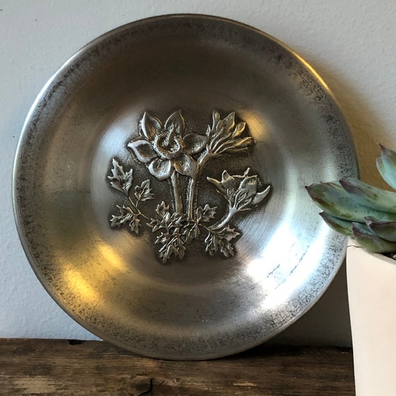 Scandinavian flower pewter art wall hanging Scandinavian Swedish mid century scandi boho