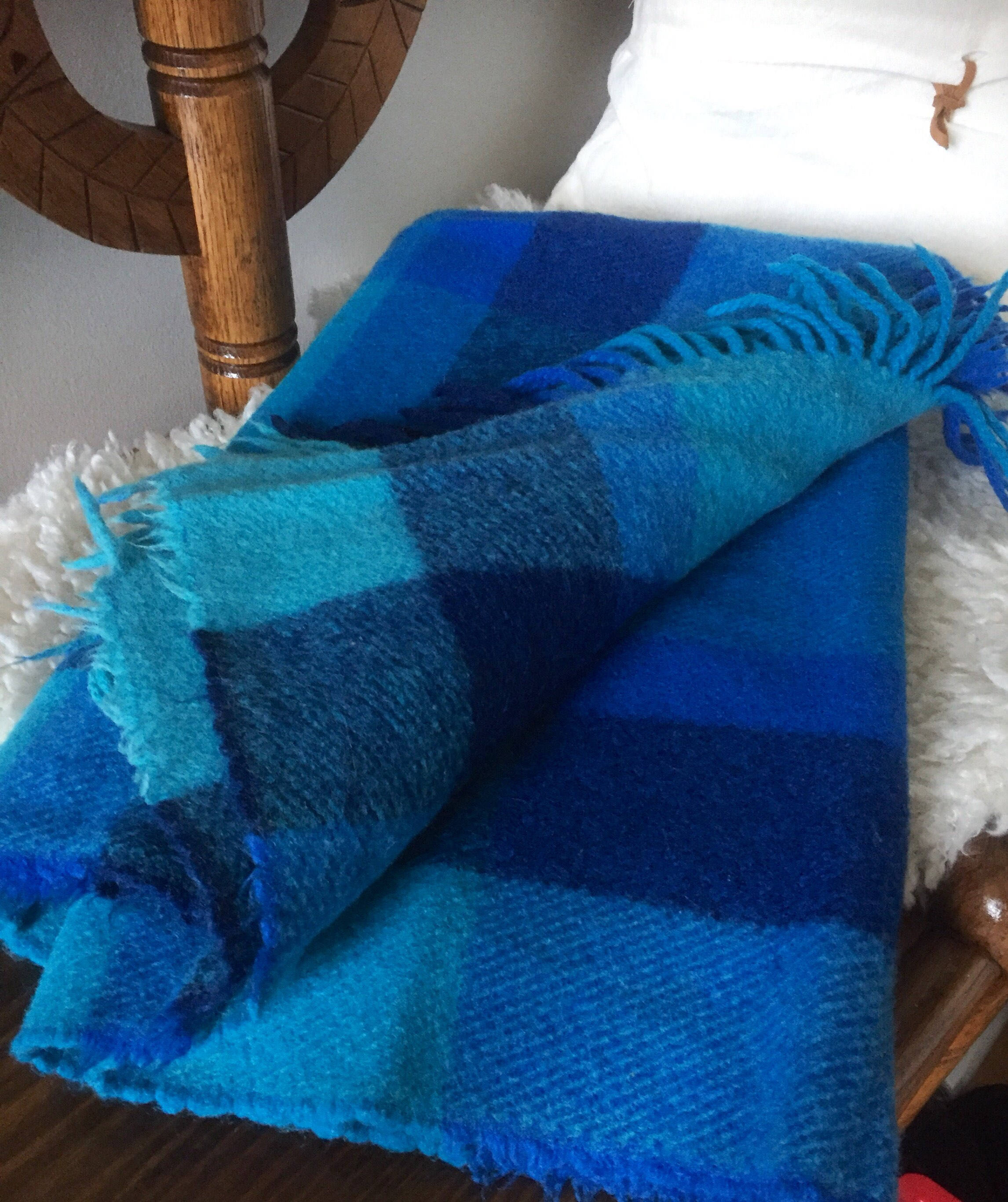 Swedish/ wool throw / small blanket/blue tones/ wool blanket /throw