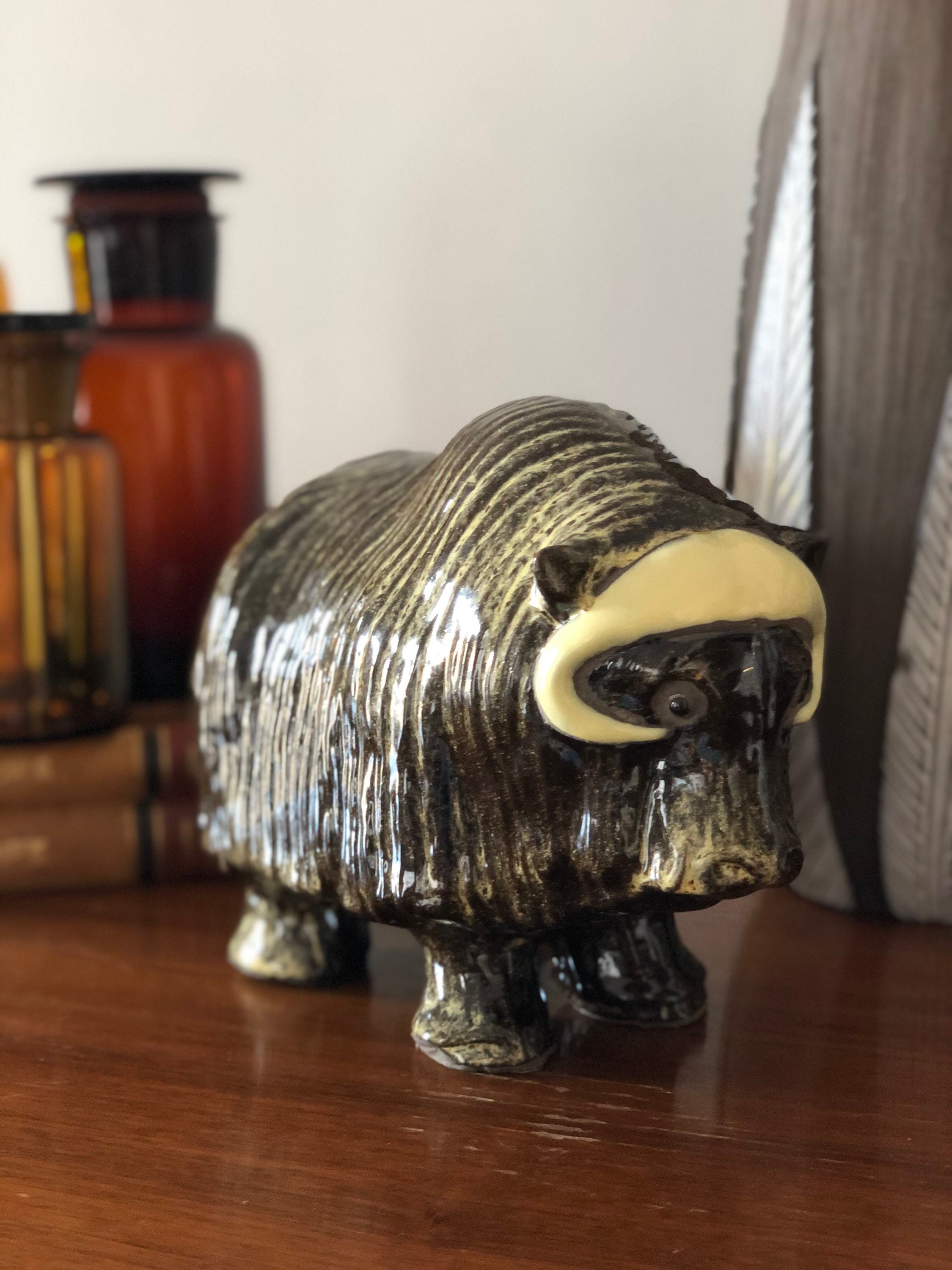 Scandinavian Musk ox / water buffalo figurine by JIE ceramic company / midcentury modern