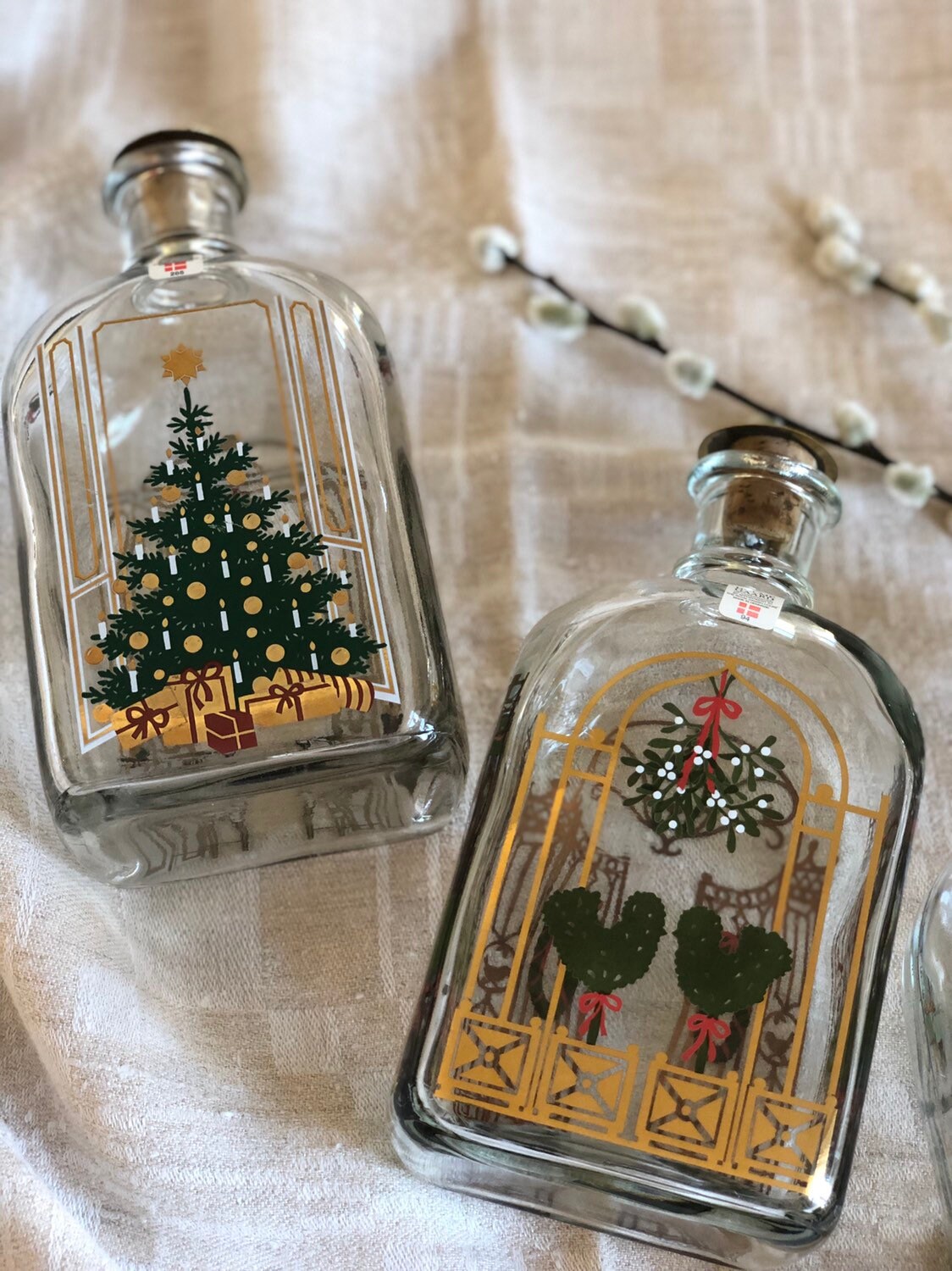 Set of 3 Holmegaard Christmas snaps decanter bottles Danish hand painted