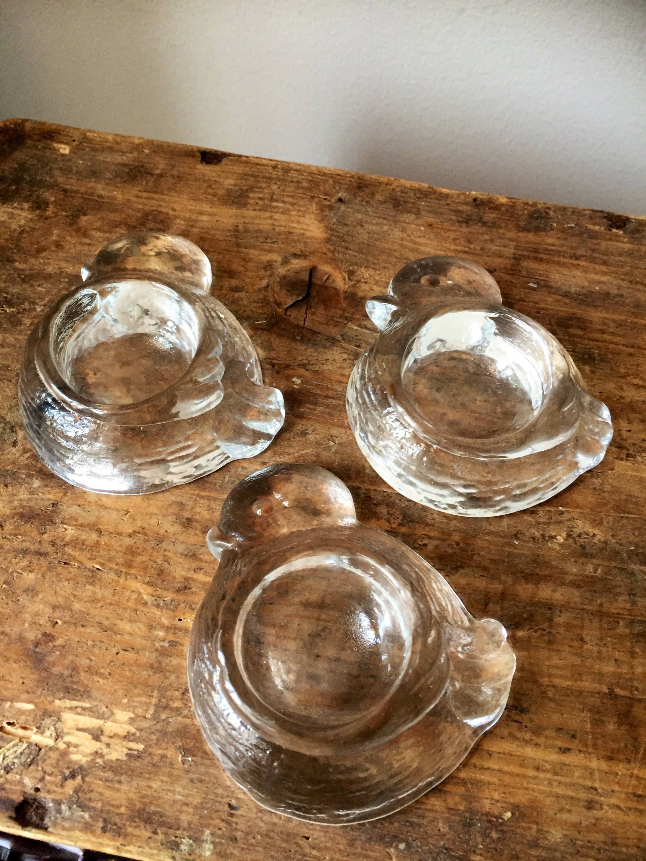 Swedish set of 3 crystal egg cups duck figurines 1980s