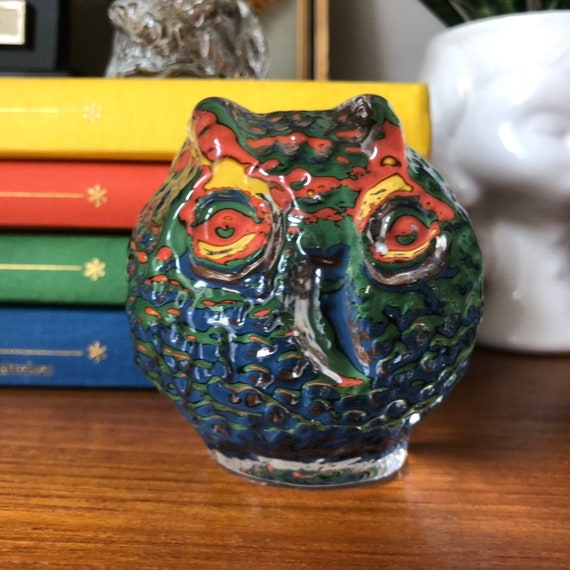 Modern owl glass sculpture figurine Swedish Scandinavian design 1960s Modernist / crystal