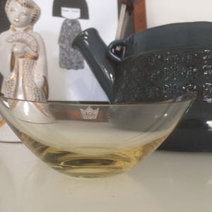 Older kosta candy bowl yellow amber glass midmod  design 1950s