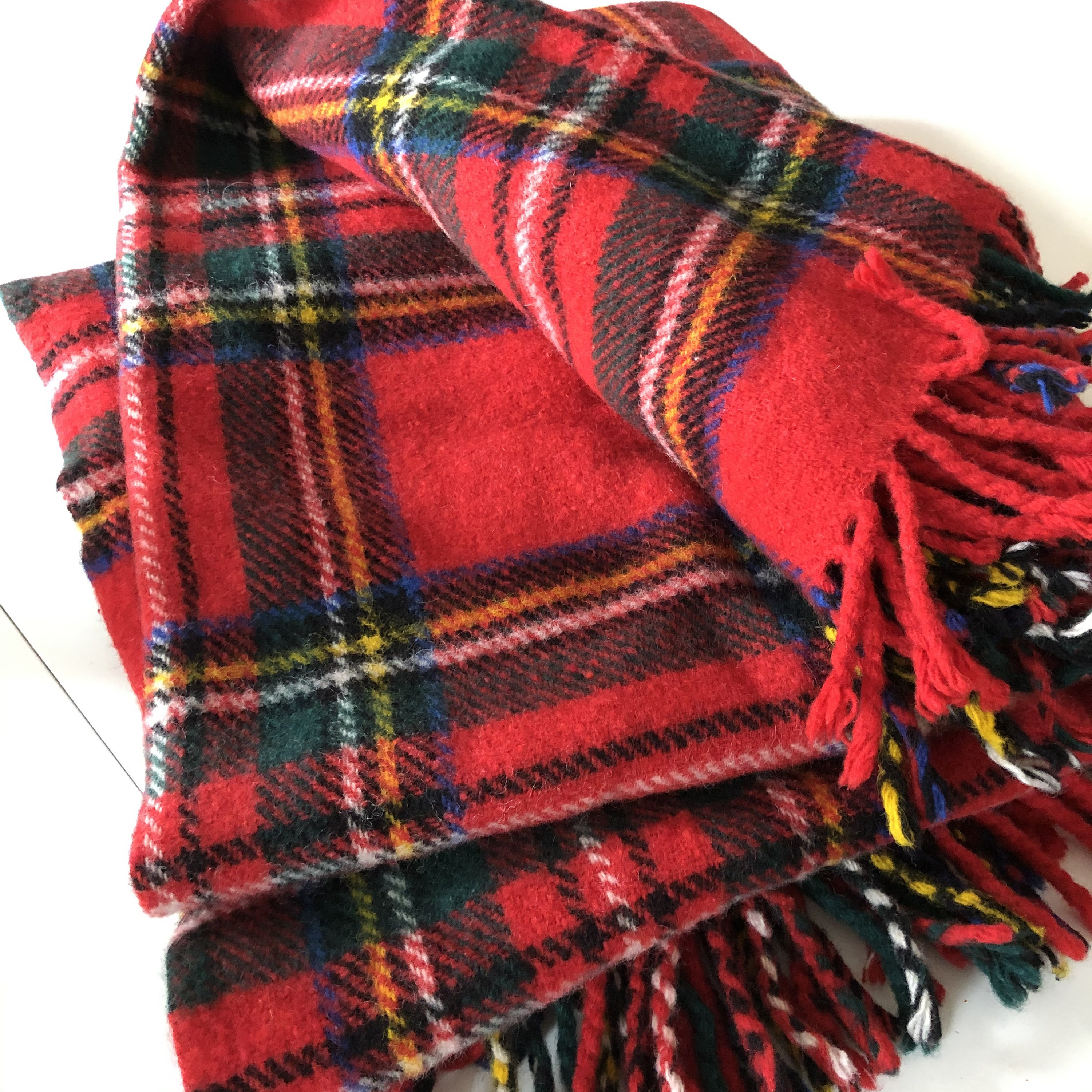 Swedish wool throw blanket red and green tones wool blanket throw
