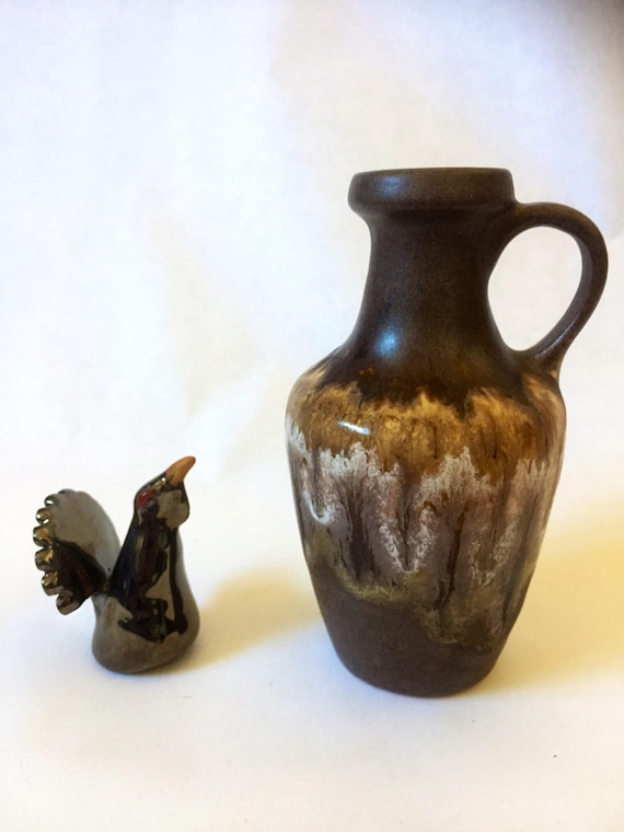 West German Pottery/ vase/ haldensleben /earred/handle/boho chic/ bohemian decor/west Germany/fat lava