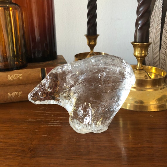 Crystal glass polar bear sculpture figurine Pukeberg Uno Westerberg 1960s