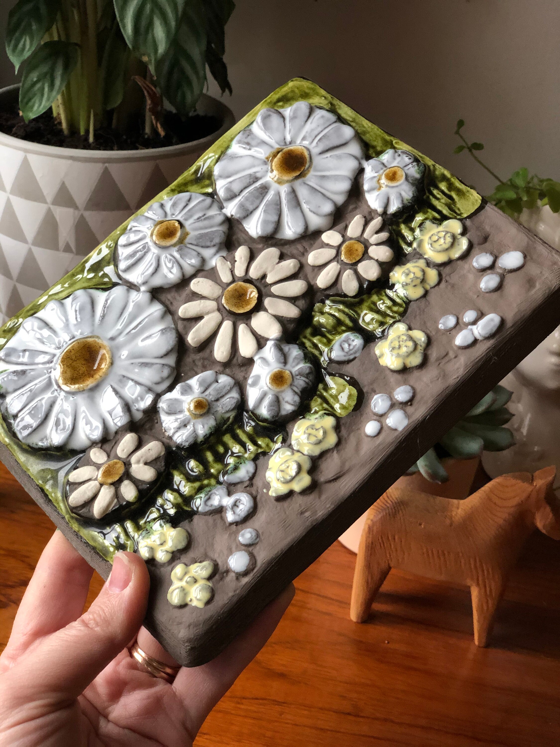 Vintage 1960s ceramic tile plaque ceramic wall art by JIE Sweden