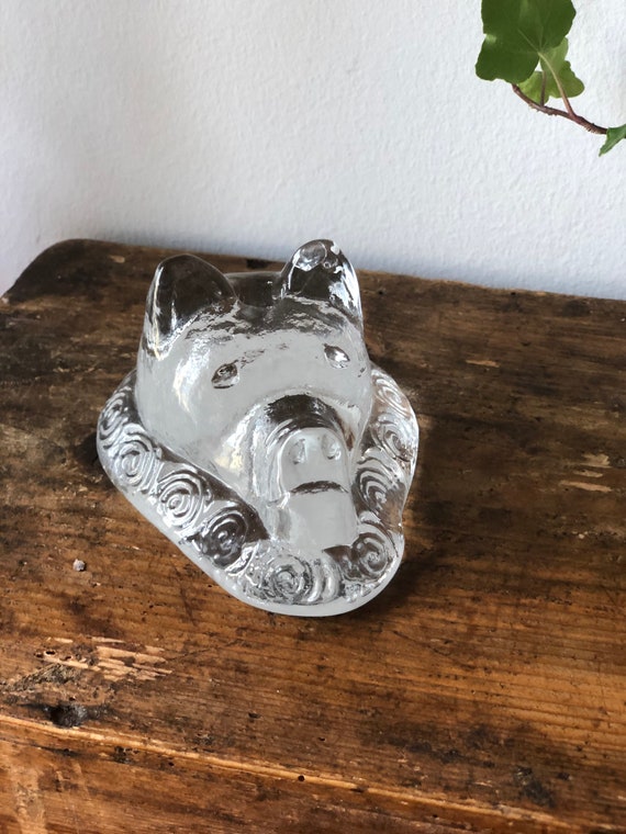 Swedish glass pig figurine small candle holder by Jema Glass Sweden