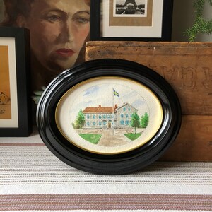 Original Swedish water color painting of Swedish country house still signed EP 1946 small oval painting framed image 6