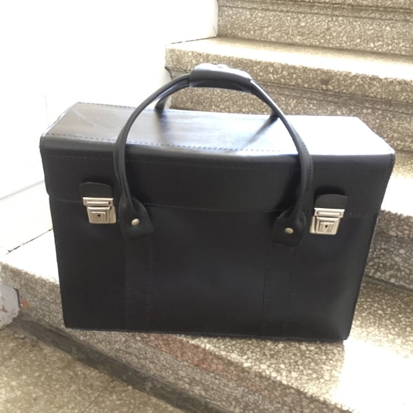 Herren Vintage LederTasche Wallis Gepäcktragetasche schwarzes Leder / Weekend bag Day Tripper Holdall Bag