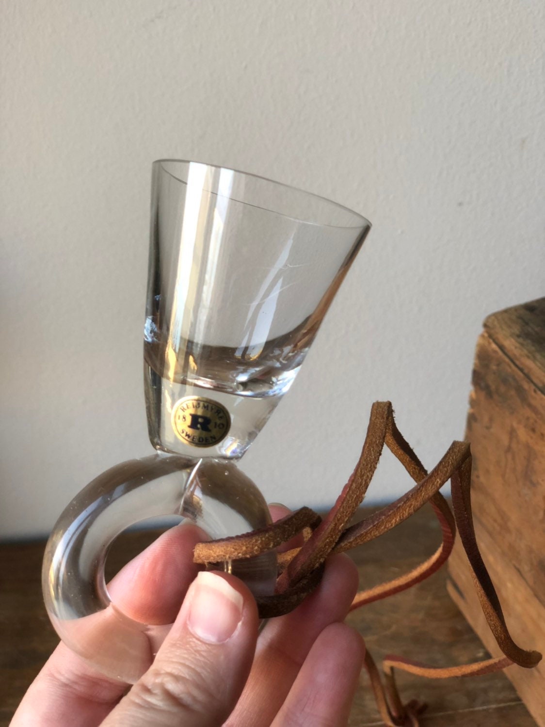 Reijmyre handblown Shot glass on a string swedish Scandinavian sleek