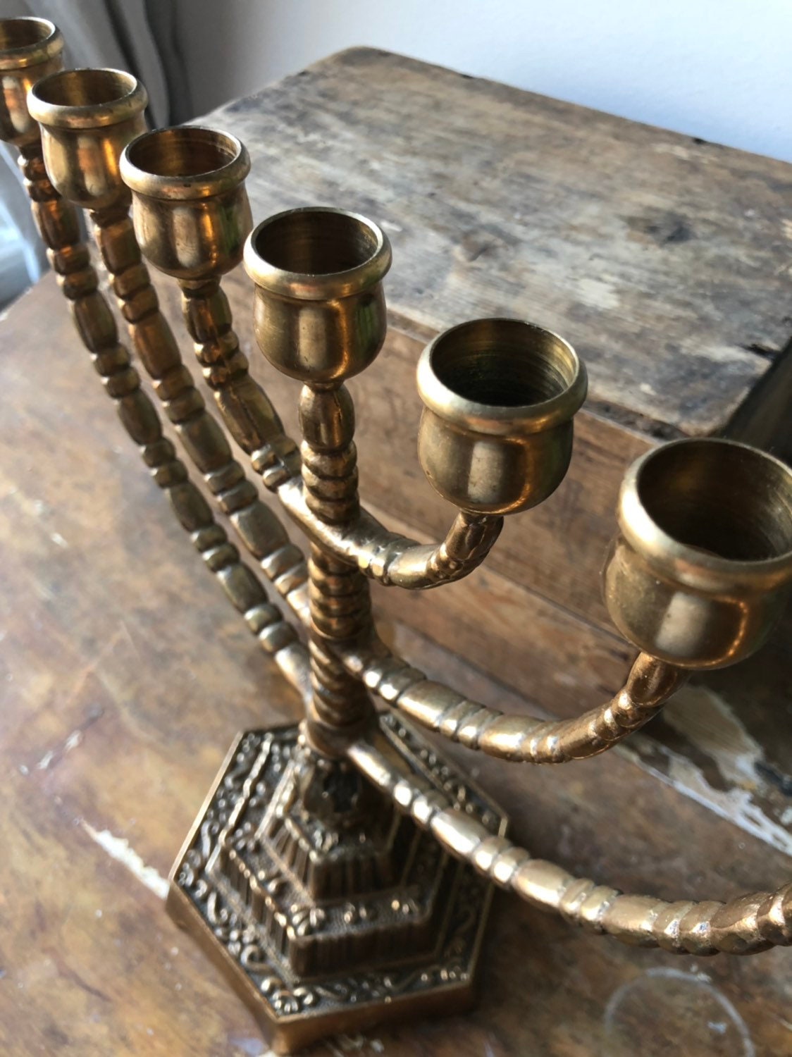 Heavy bronze menorah vintage pedestal stunning Chanukah bronze malm