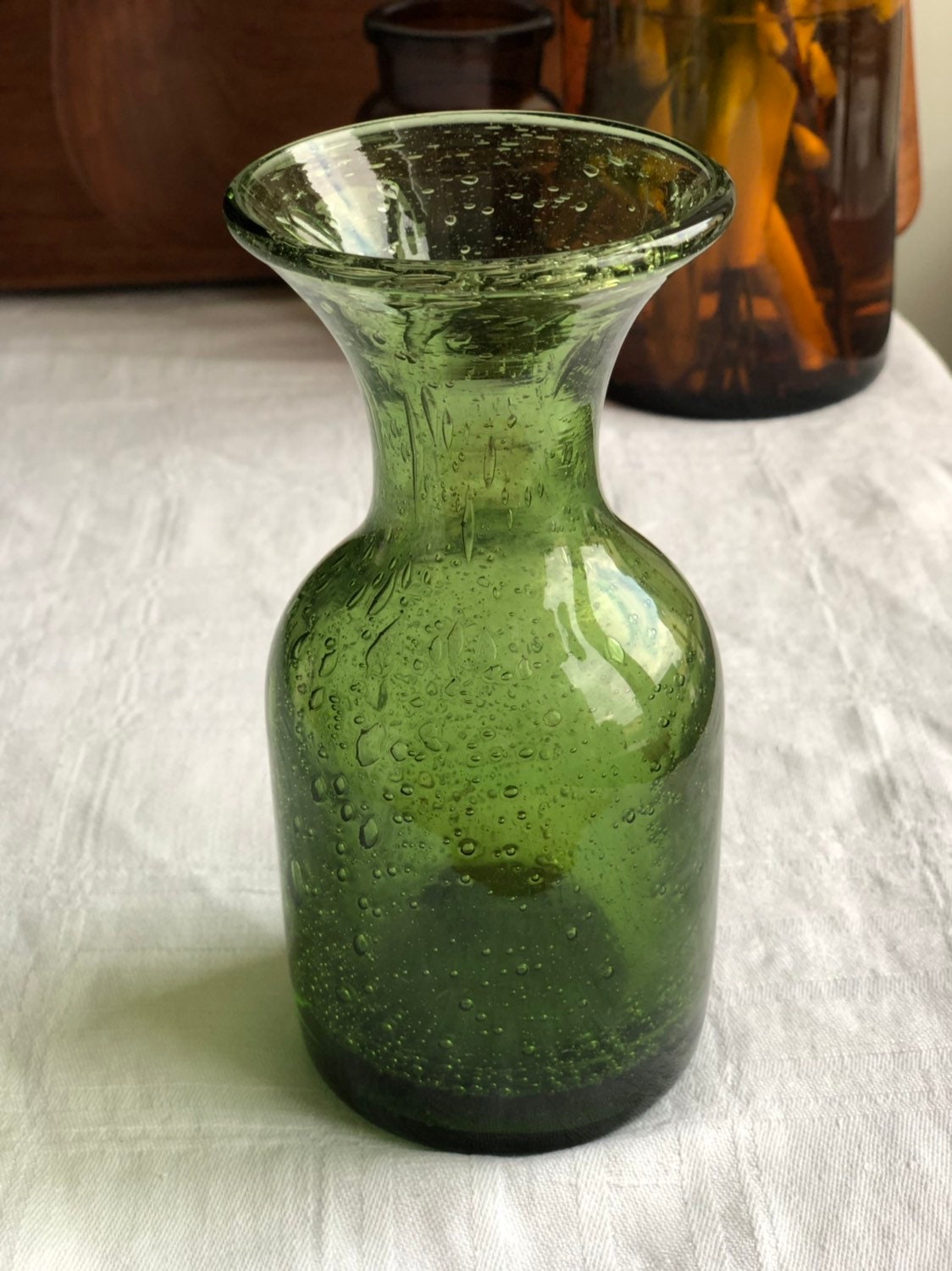 Signed Erik Höglund Hand blown green glass bottle / vase Scandinavian