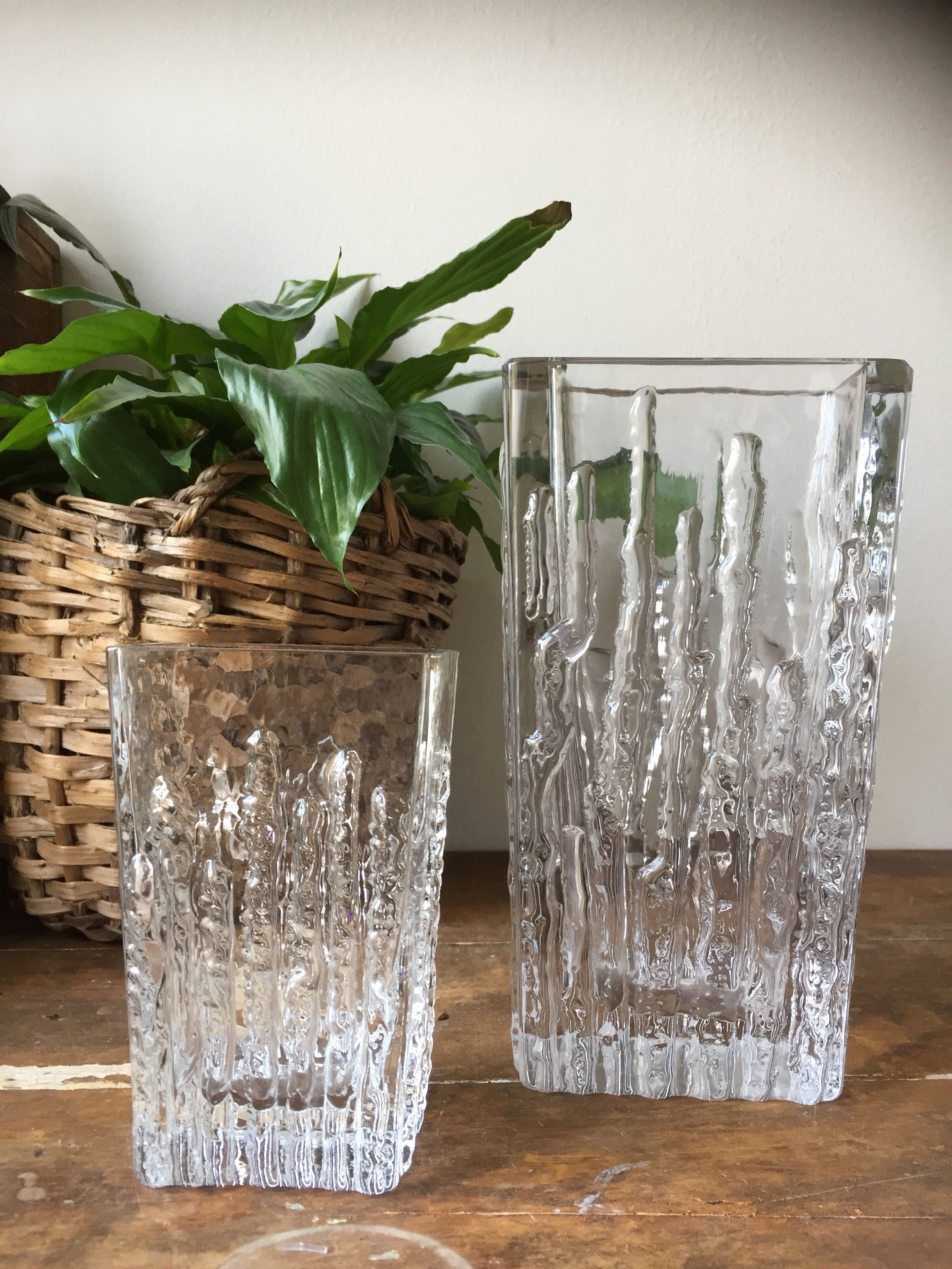 pair of Scandinavian/glass/vases/Mantorp/midcentury modern /modernist