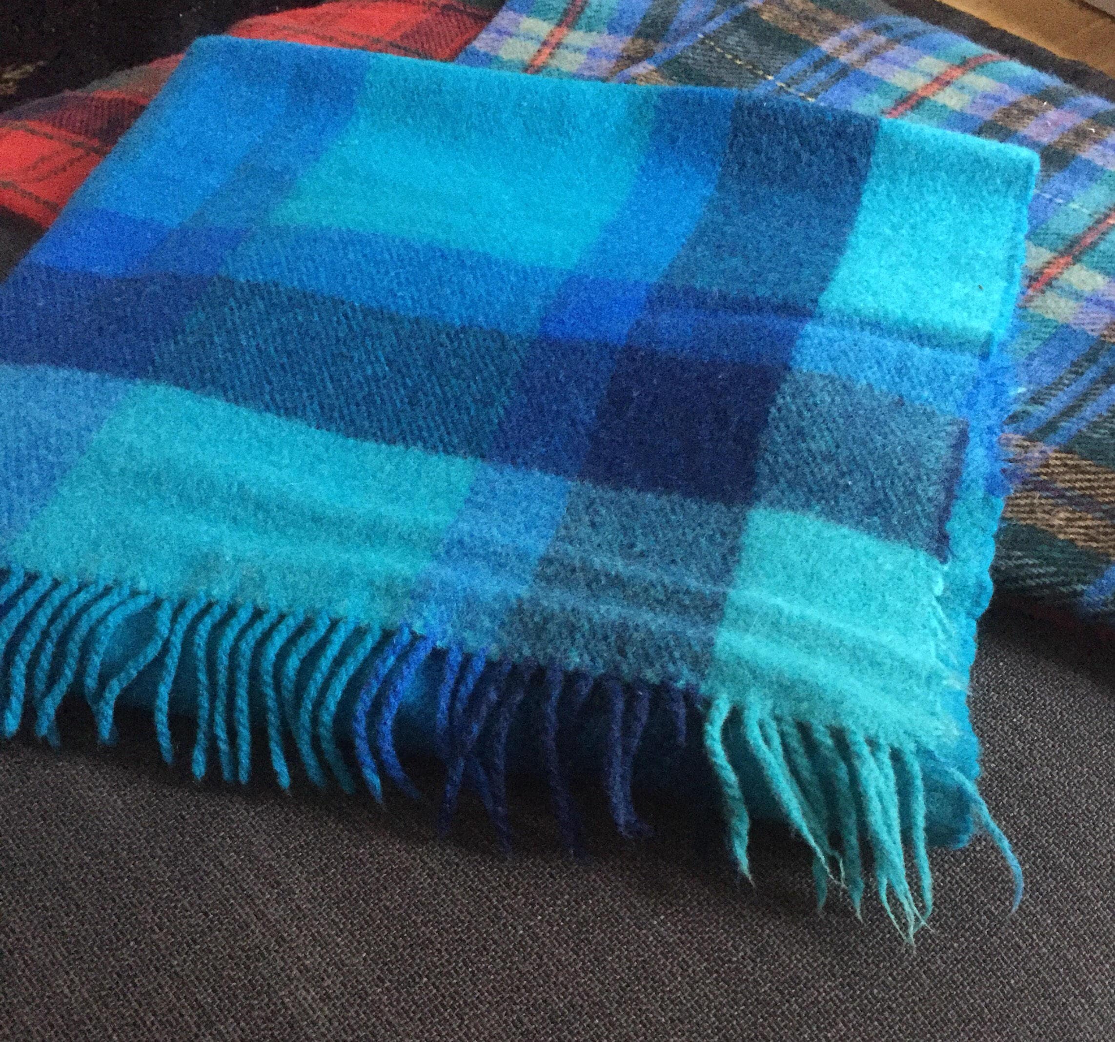 Swedish/ wool throw / small blanket/blue tones/ wool blanket /throw