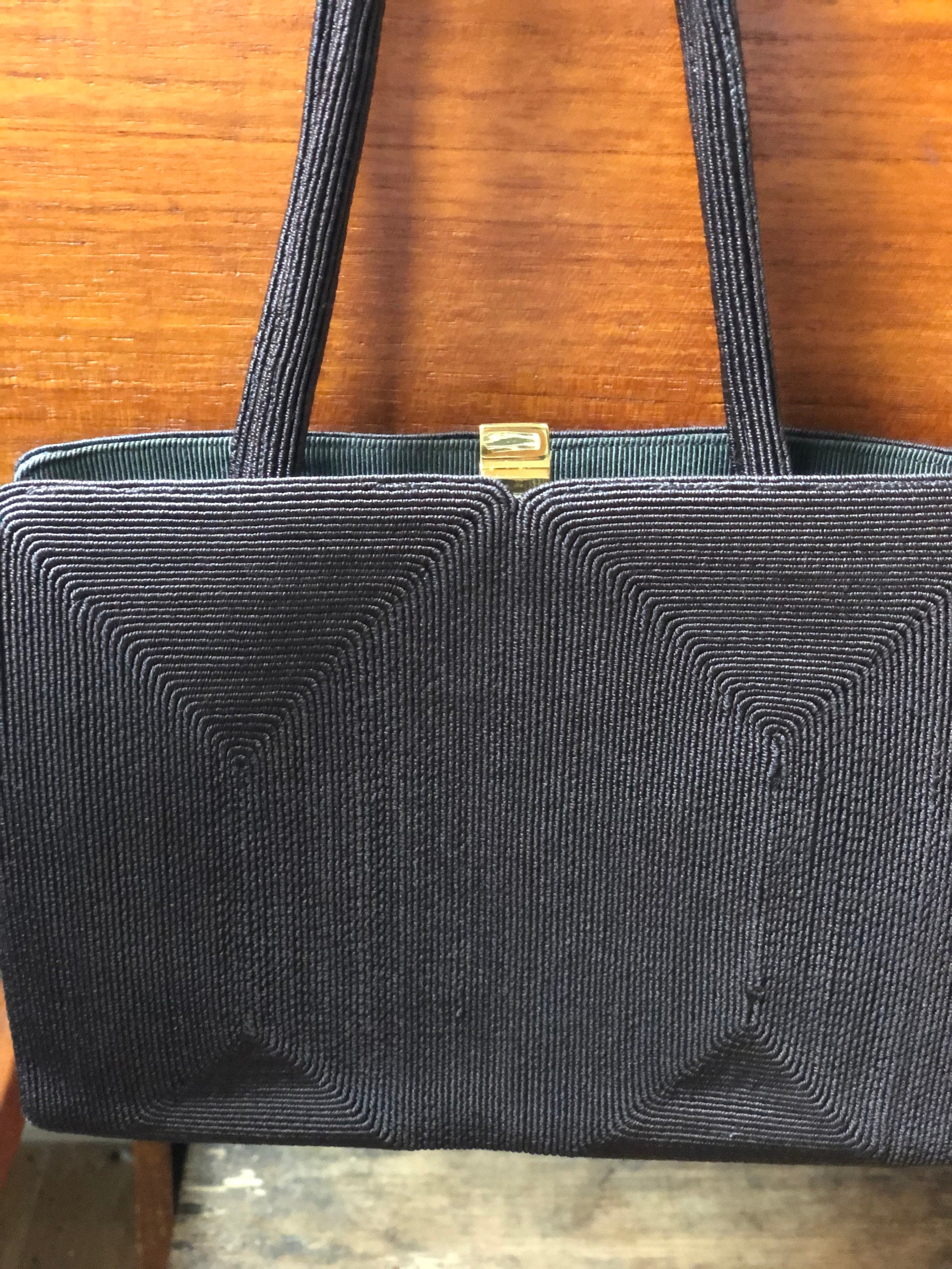 Genuine Corde Evening bag brown and gold 1940s formal purse evening bag