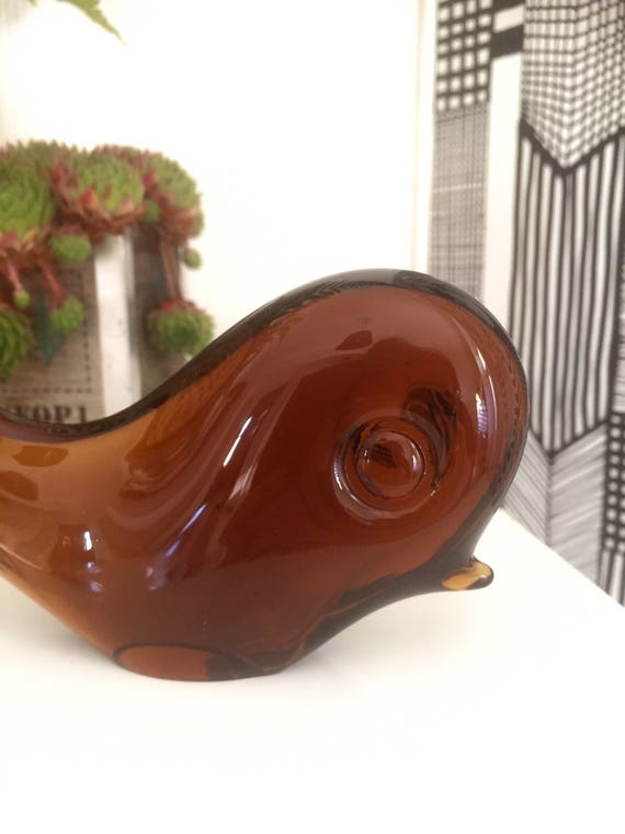 Art glass hand blown soft glass fish whale  figurine 1970s pet FM ronneby