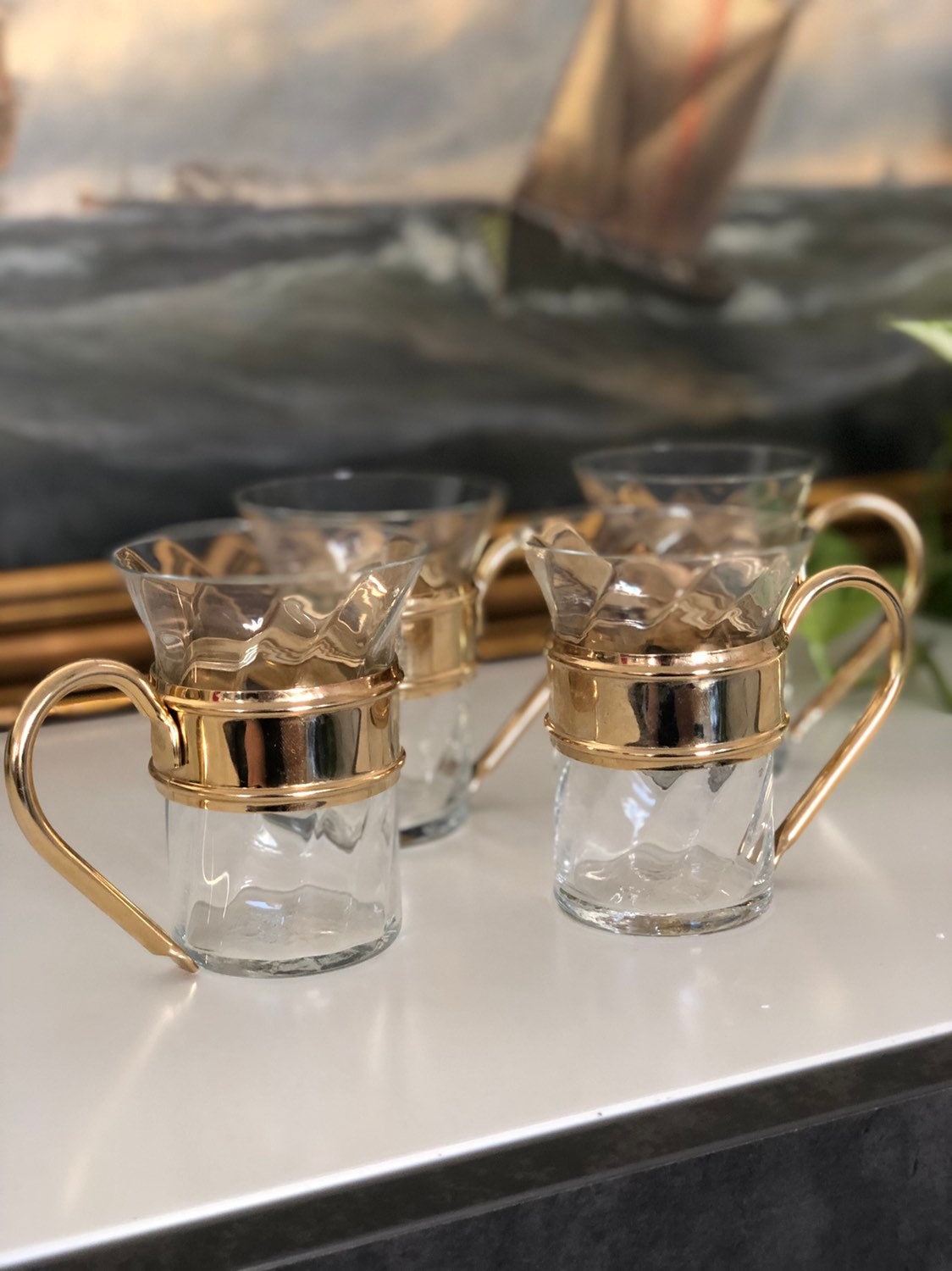 Set of 4 Scandinavian hot beverage glasses glögg mulled wine / espresso