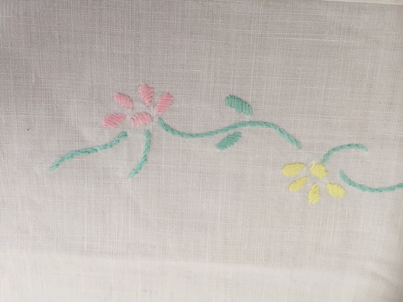 Vintage Scandinavian cradle pram bassinet crib flat sheet / hand embroidered floral detail with lace trim edge