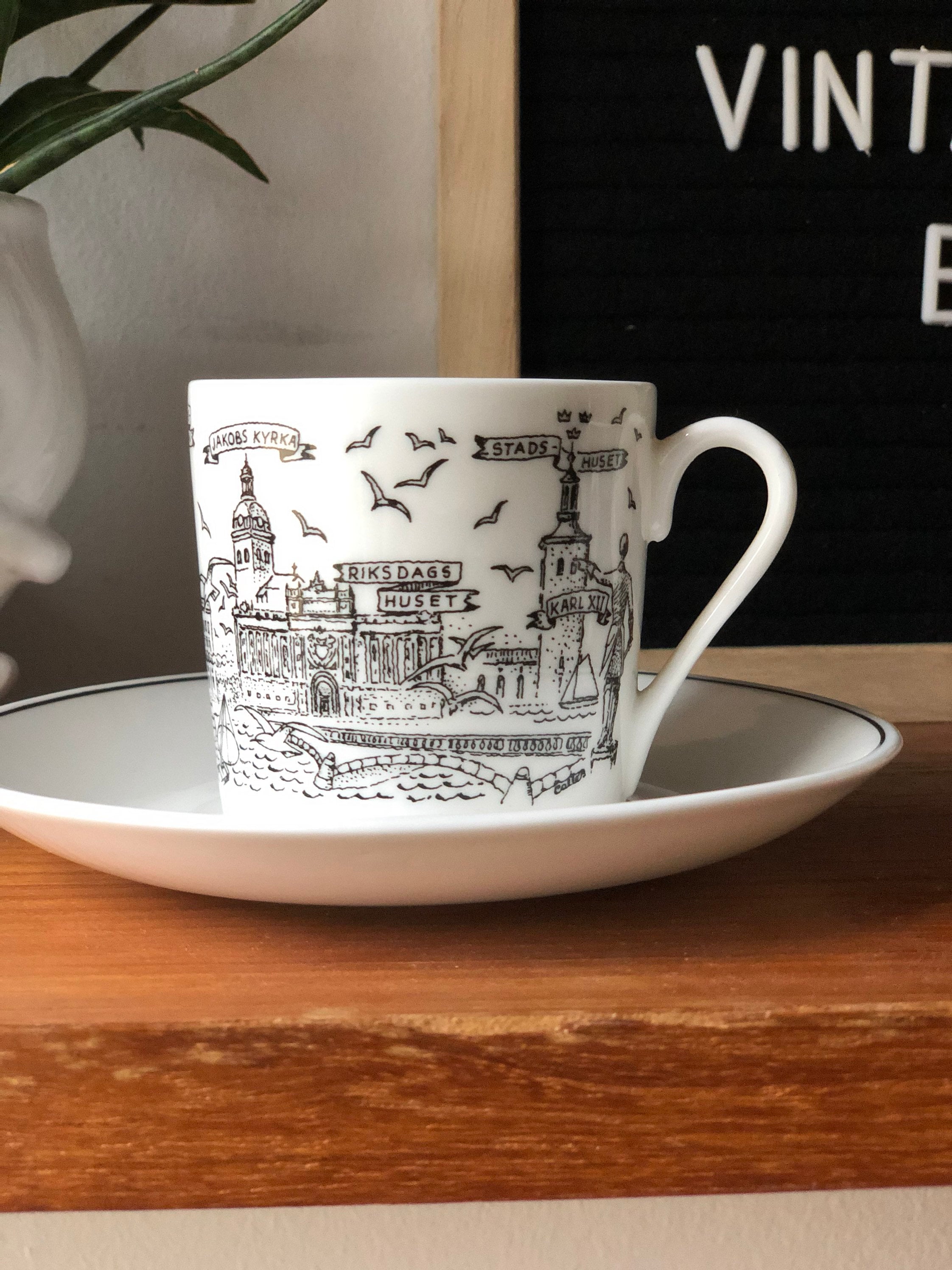 Gustavsberg cup and saucer Stockholm cityscape of famous buildings in