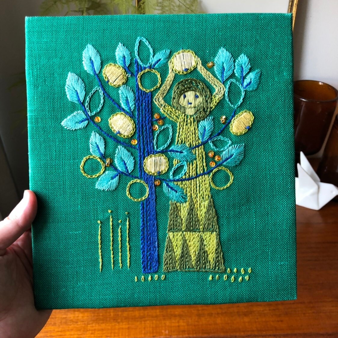 Tradition Swedish folk art crewel embroidered wall hanging vibrant