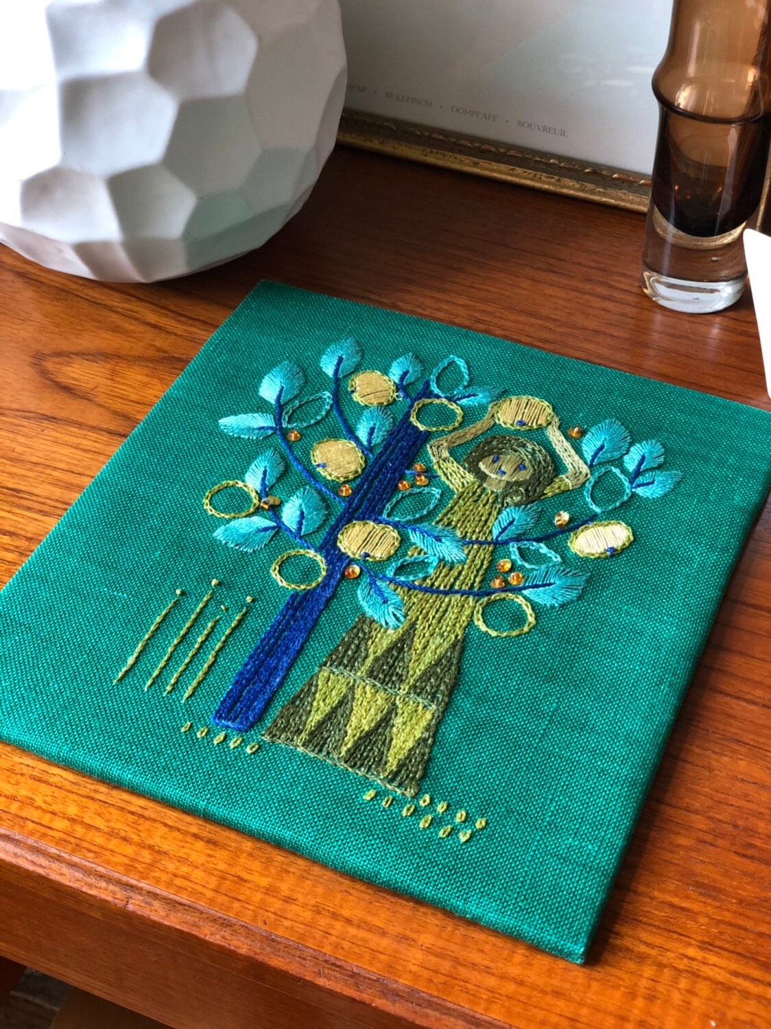 Tradition Swedish folk art crewel embroidered wall hanging vibrant