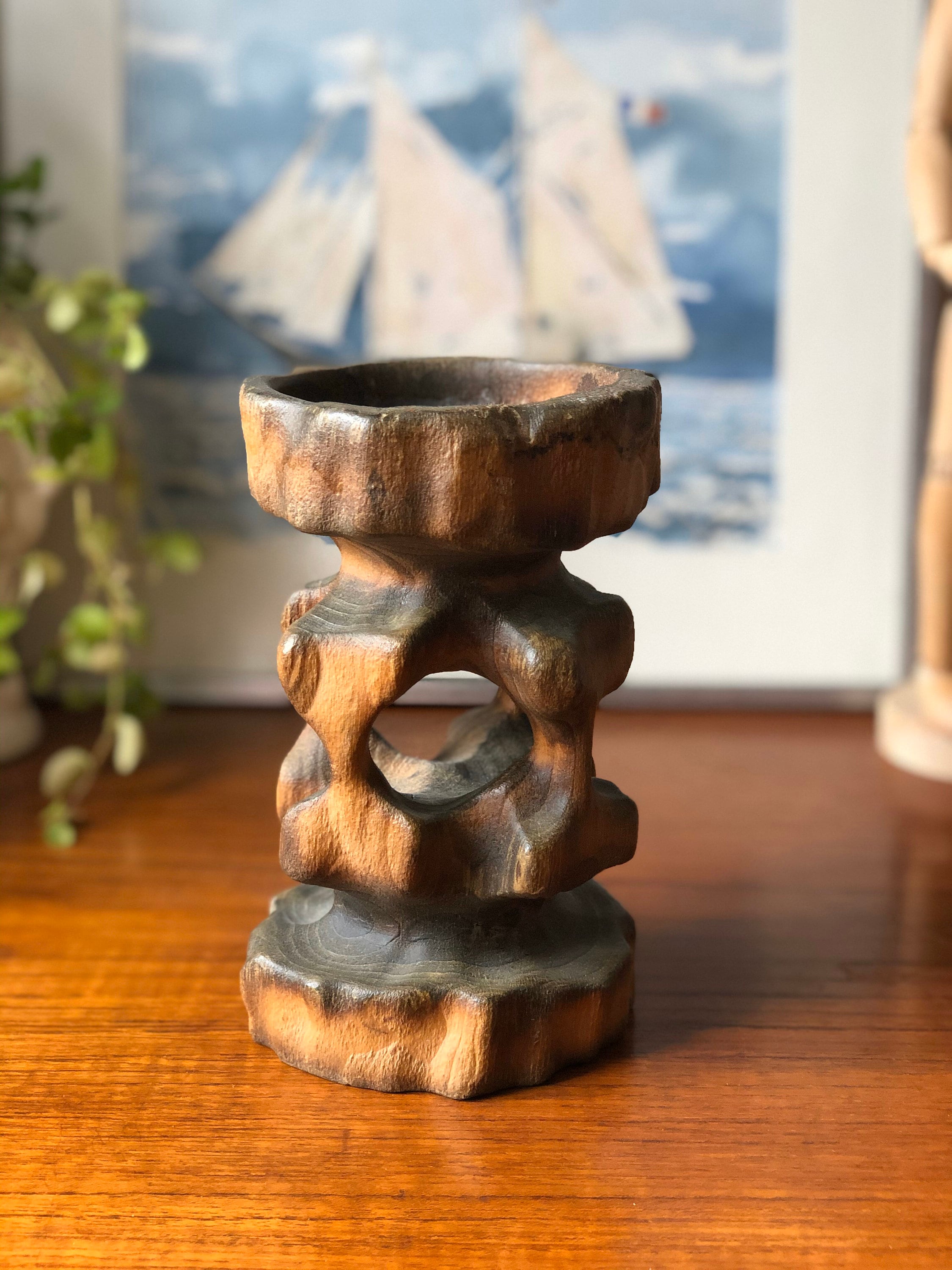 Finnish wooden candlestick by Erkki Hovi Finn atelier Scandinavian