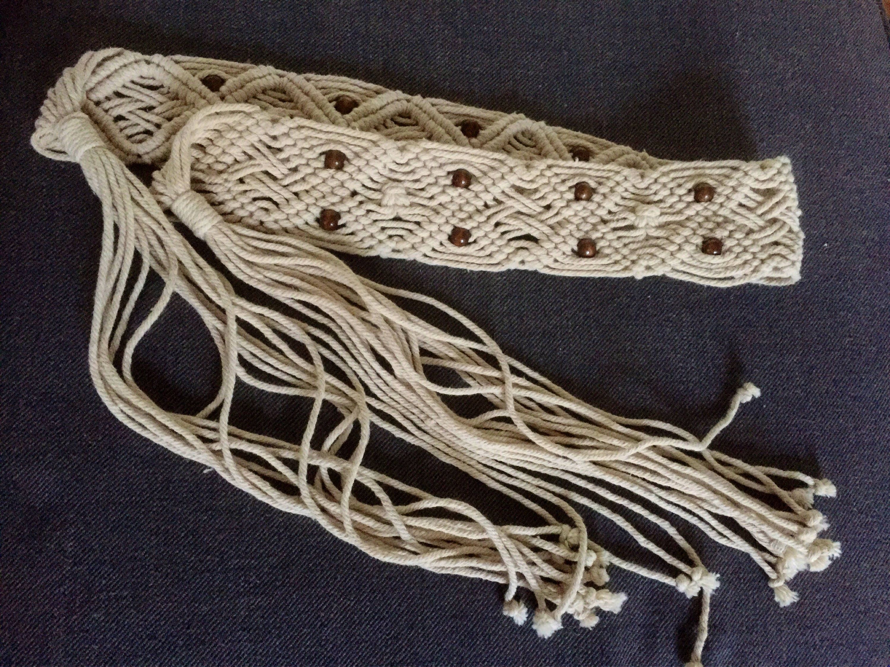 Vintage/macrame/belt/unbleached/ natural /cotton macrame/beaded/boho ...