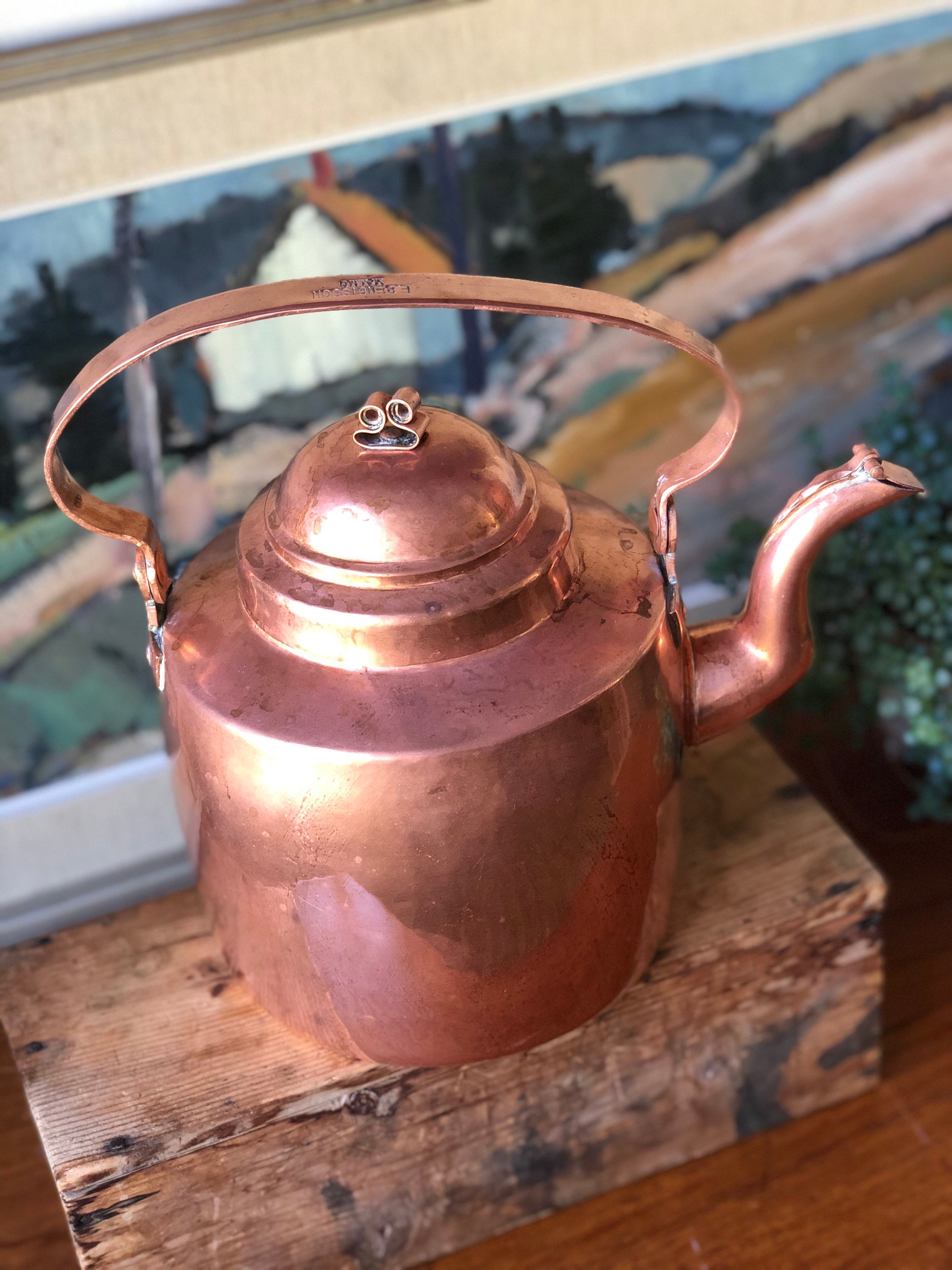 Antique Swedish copper kettle late 1800s Stamped E. Bengtsson Malmö