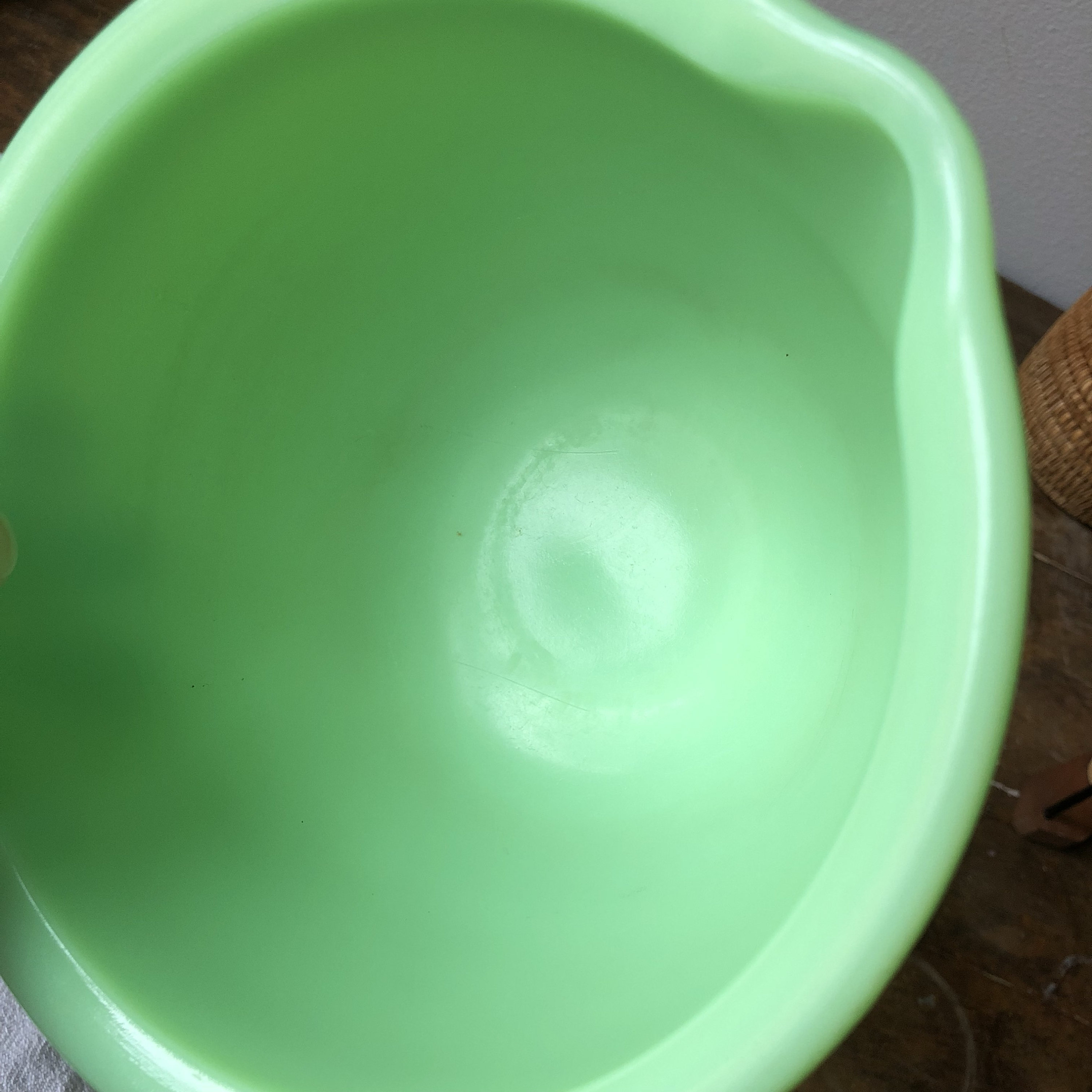 Jadeite mixing bowl with spout midcentury vintage glass bowl