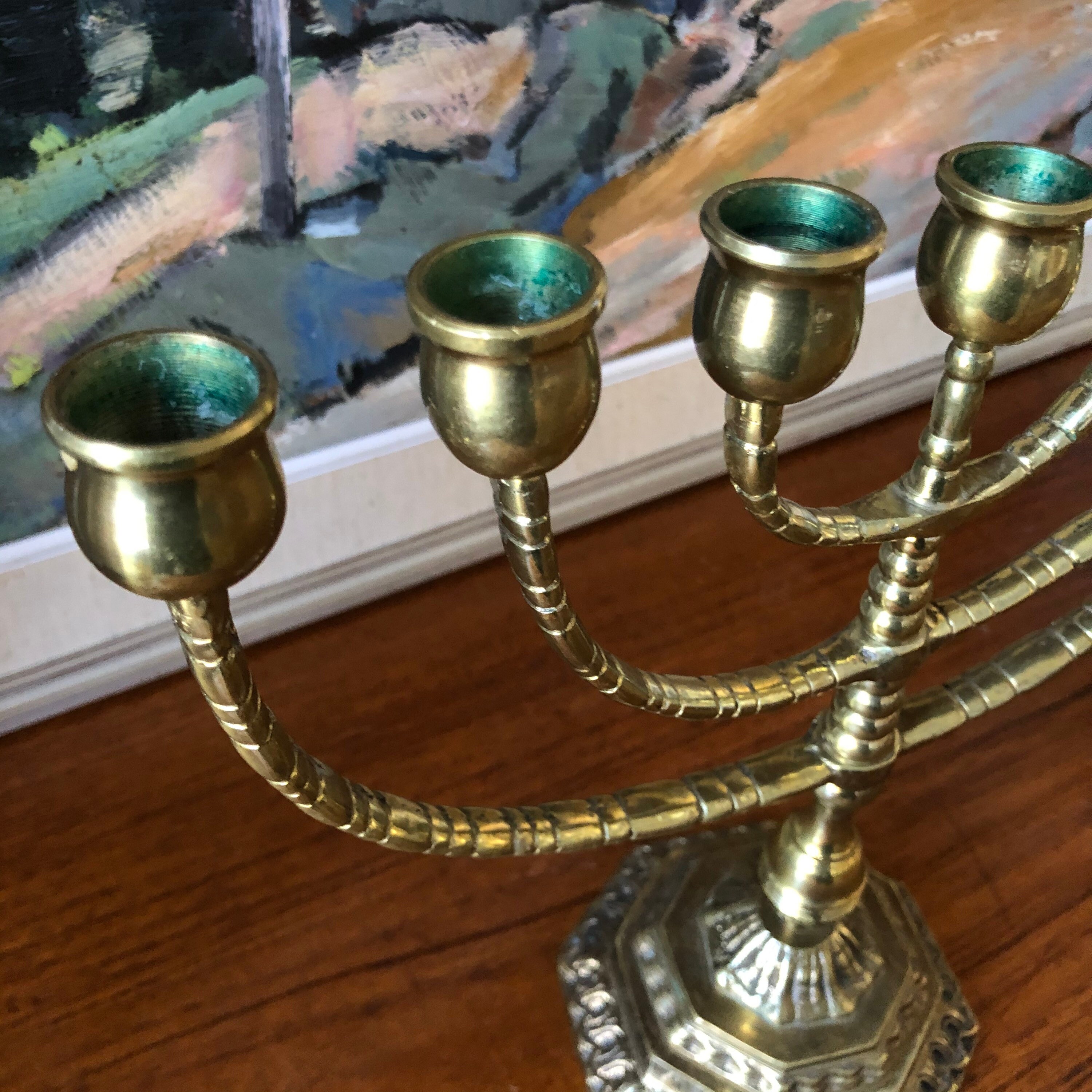 Heavy bronze menorah vintage pedestal stunning 7 arm bronze malm
