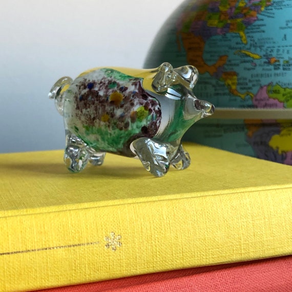 Swedish glass pig figurine soft glass/pulled glass hand sculpted with colorful glass inside