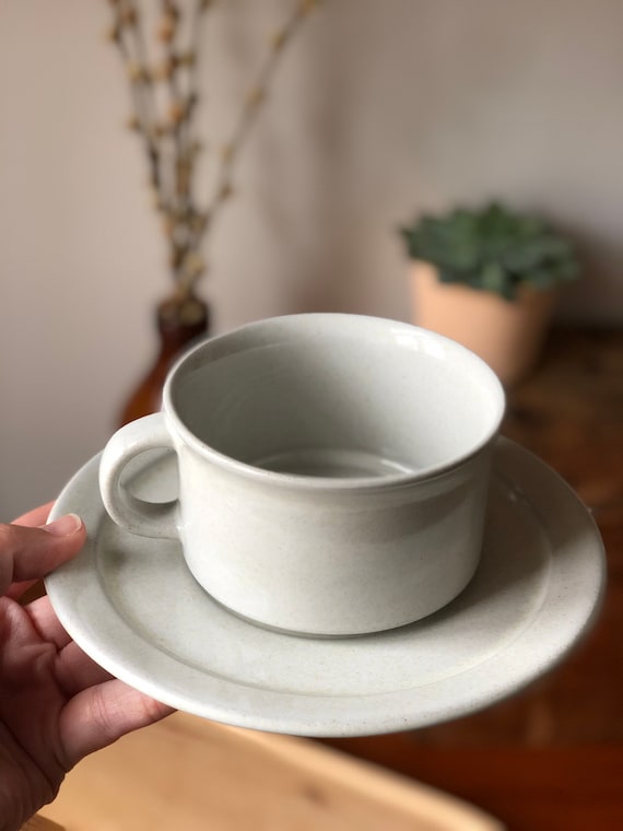 Höganäs tea mug  and white saucer retro Scandinavian minimalist stoneware