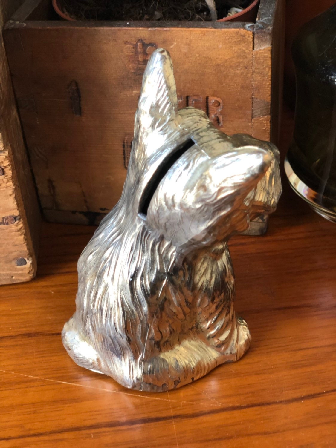 Vintage metal dog coin bank great patina perfect shelfie pet