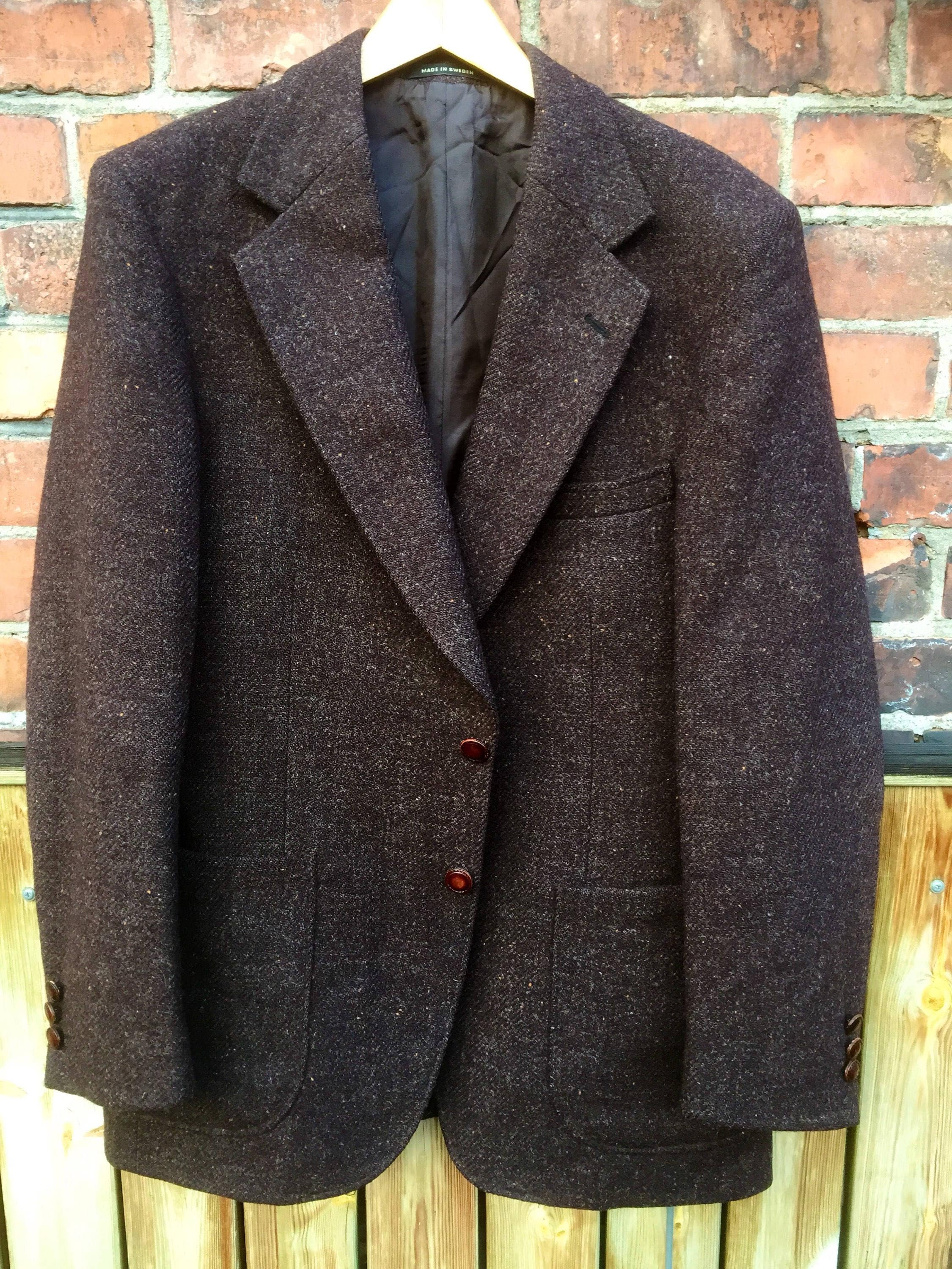 Harris tweed/light weight/jacket/sports coat/Men's vintage /dark brown