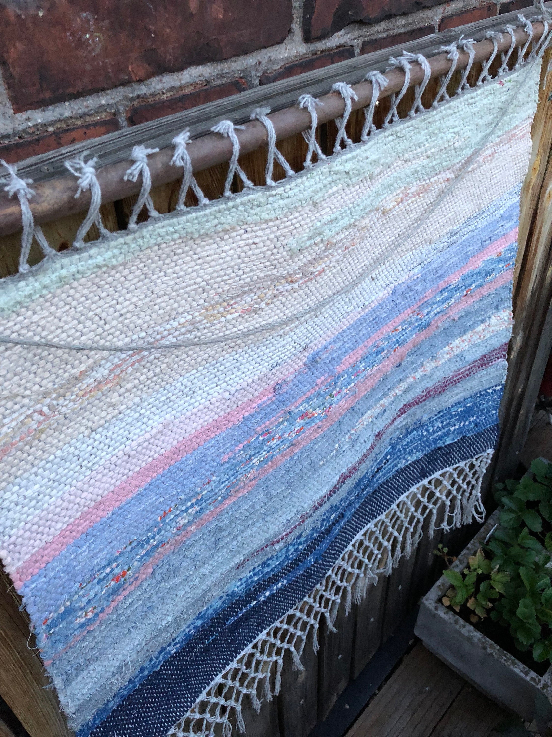 Original ombre Scandinavian rag rug woven textil art wall hanging