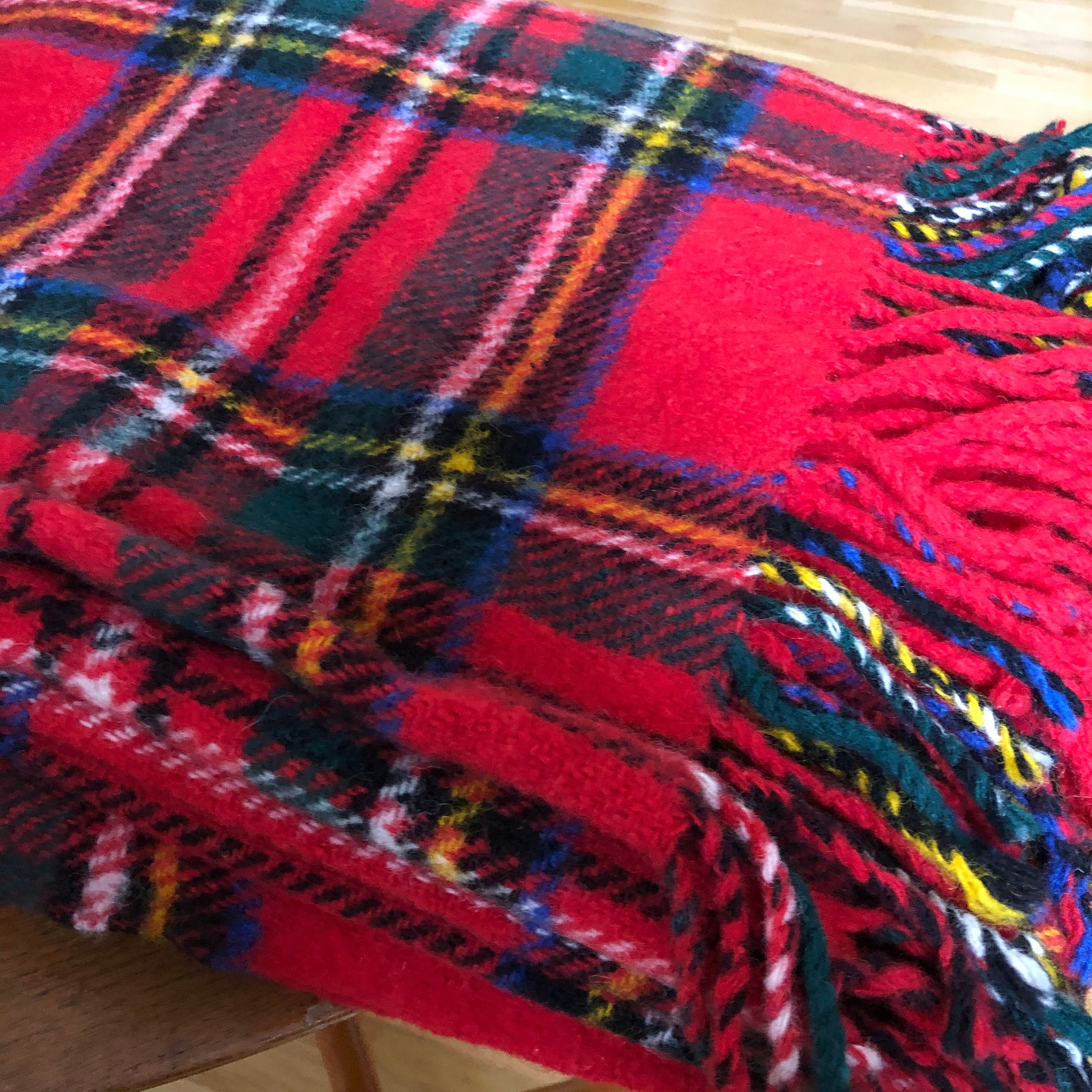 Swedish wool throw blanket red and green tones wool ...