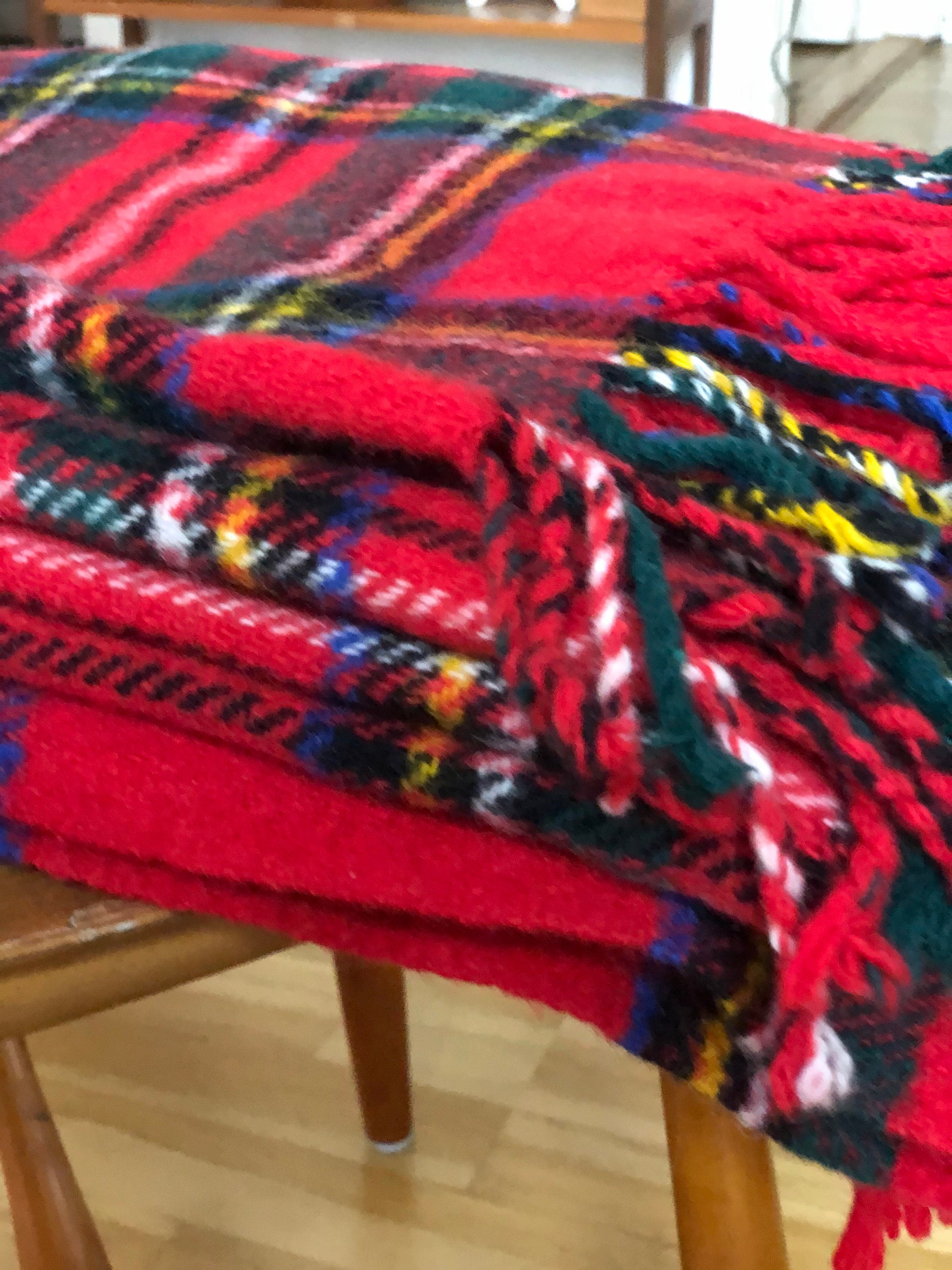 Swedish wool throw blanket red and green tones wool ...