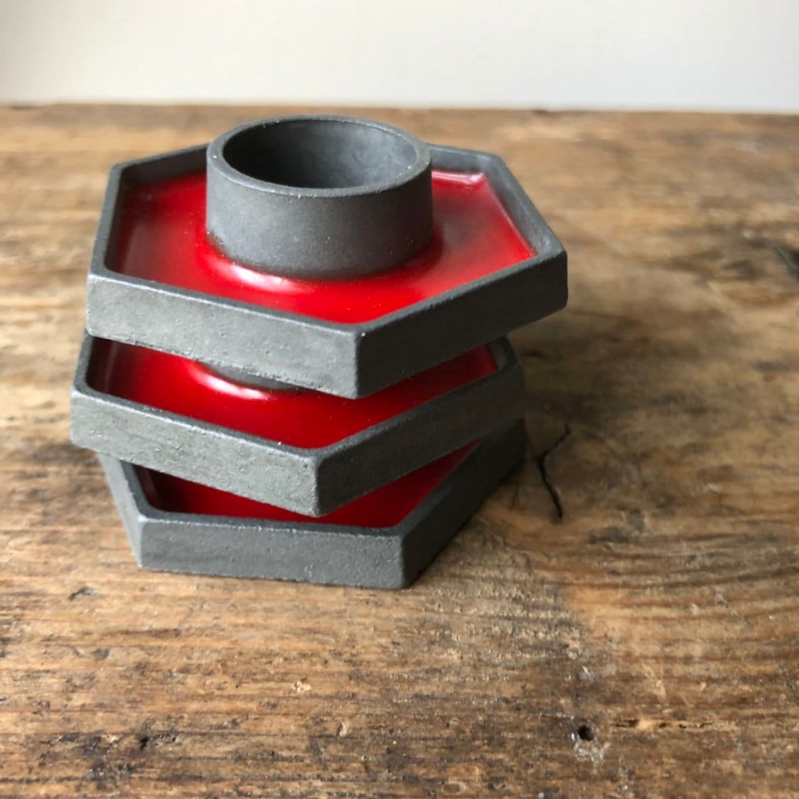 Vintage black cast iron mid century modern candle holder made in