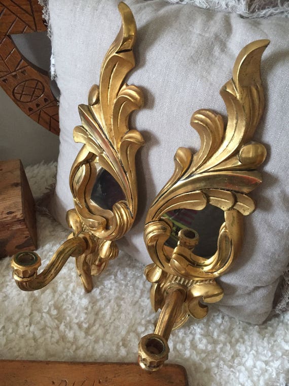 Victorian gold leafed painted wooden candelabra mirrors sconces Hollywood regency chinoiserie